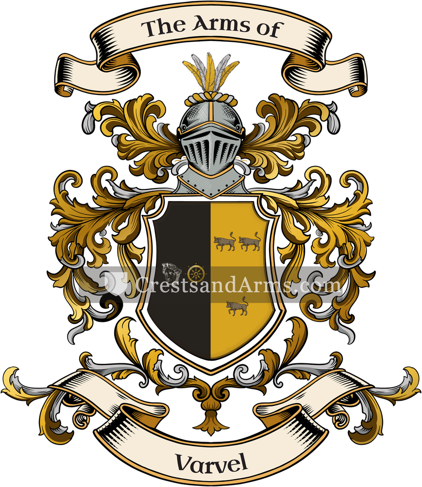 The Varvel coat of arms, drawn from the recorded blazon