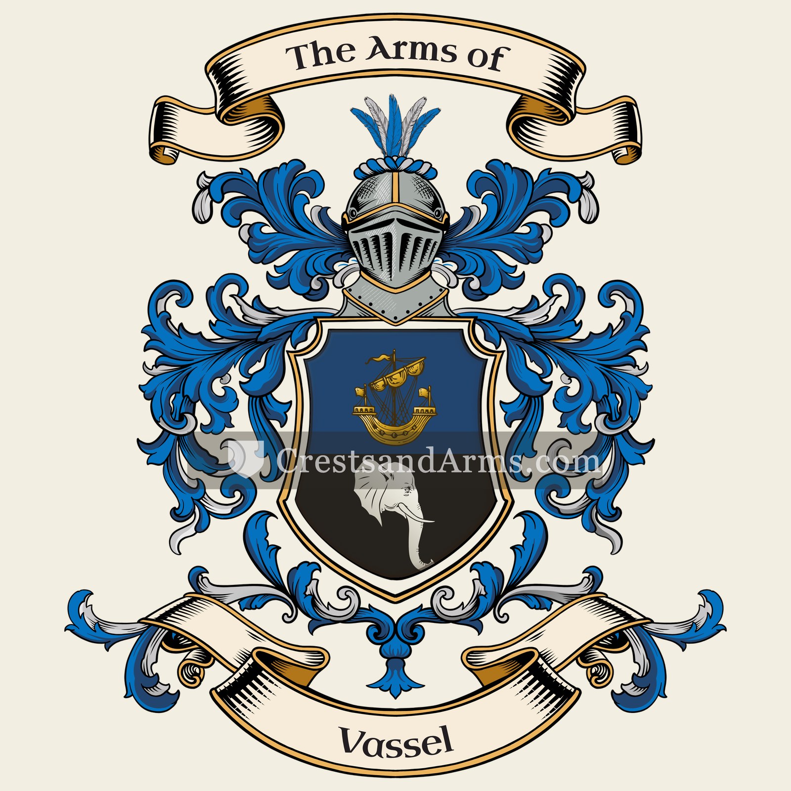 The Vassel coat of arms, drawn from the recorded blazon