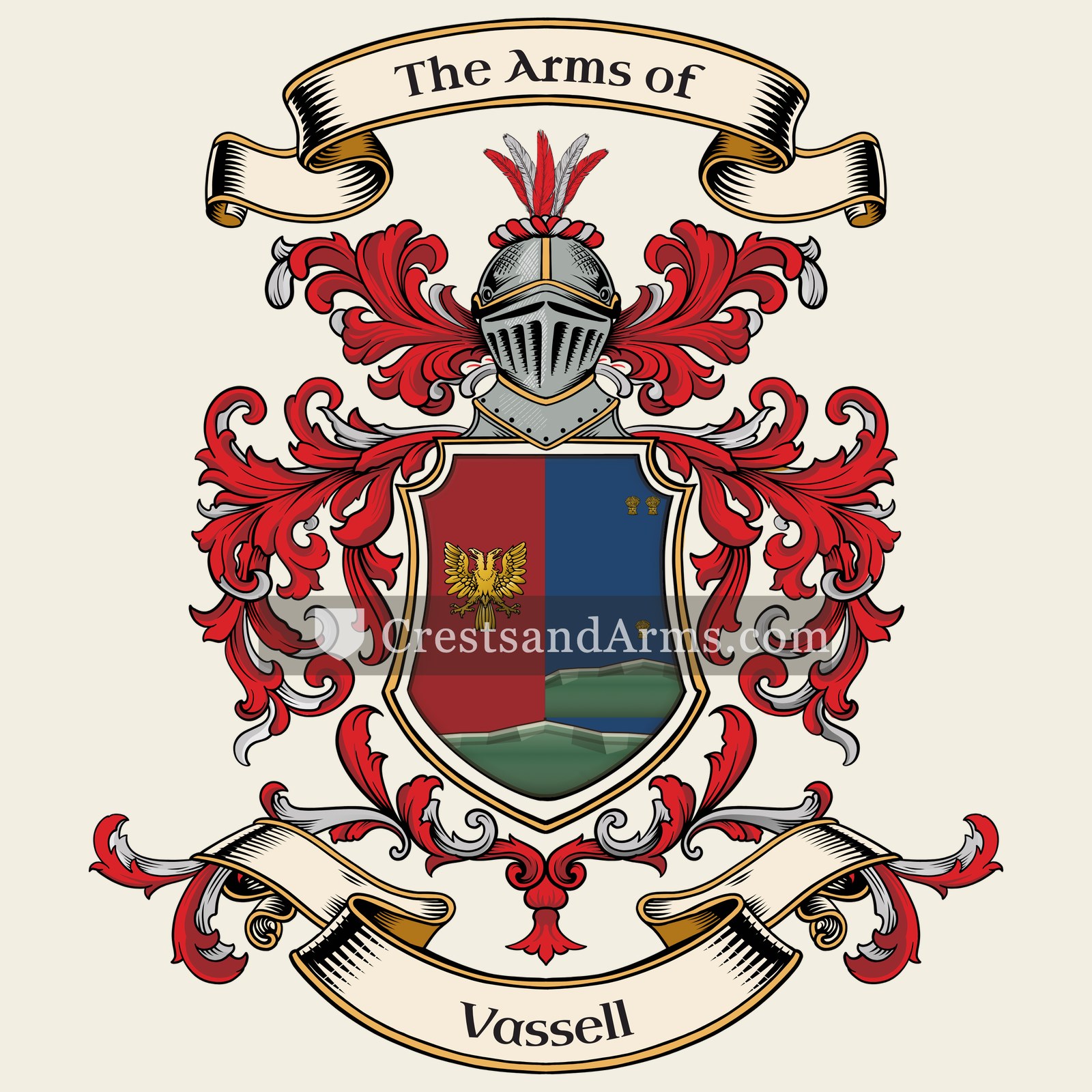 The Vassell coat of arms, drawn from the recorded blazon