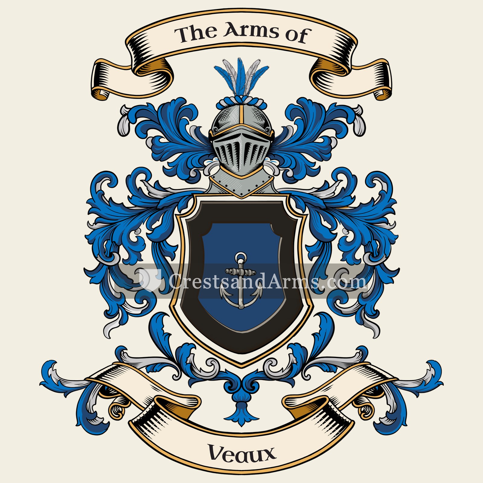 The Veaux coat of arms, drawn from the recorded blazon