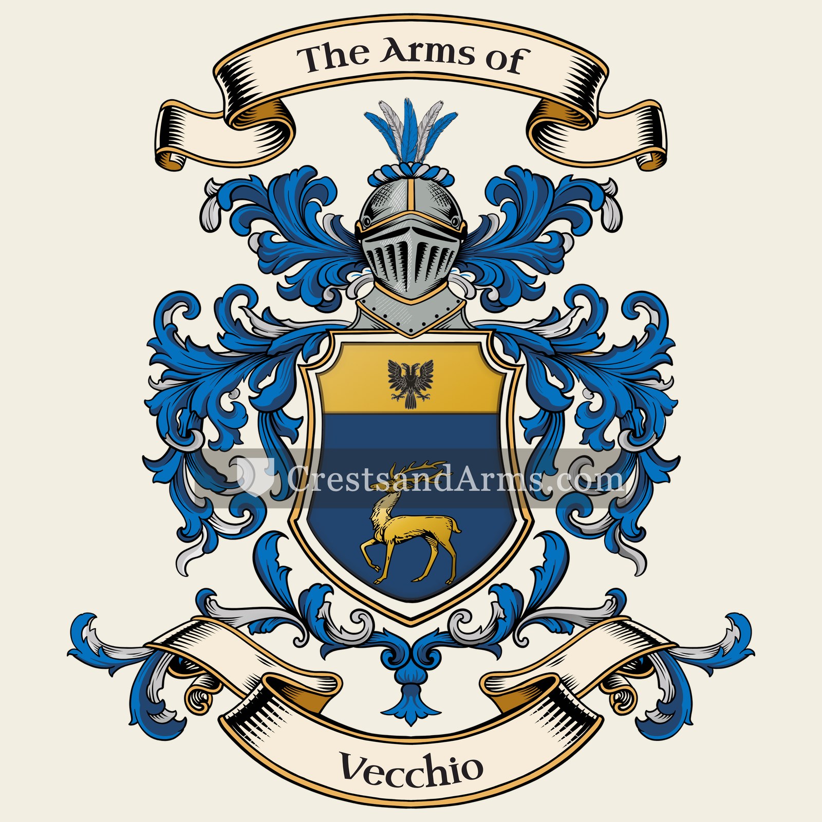 The Vecchio coat of arms, drawn from the recorded blazon