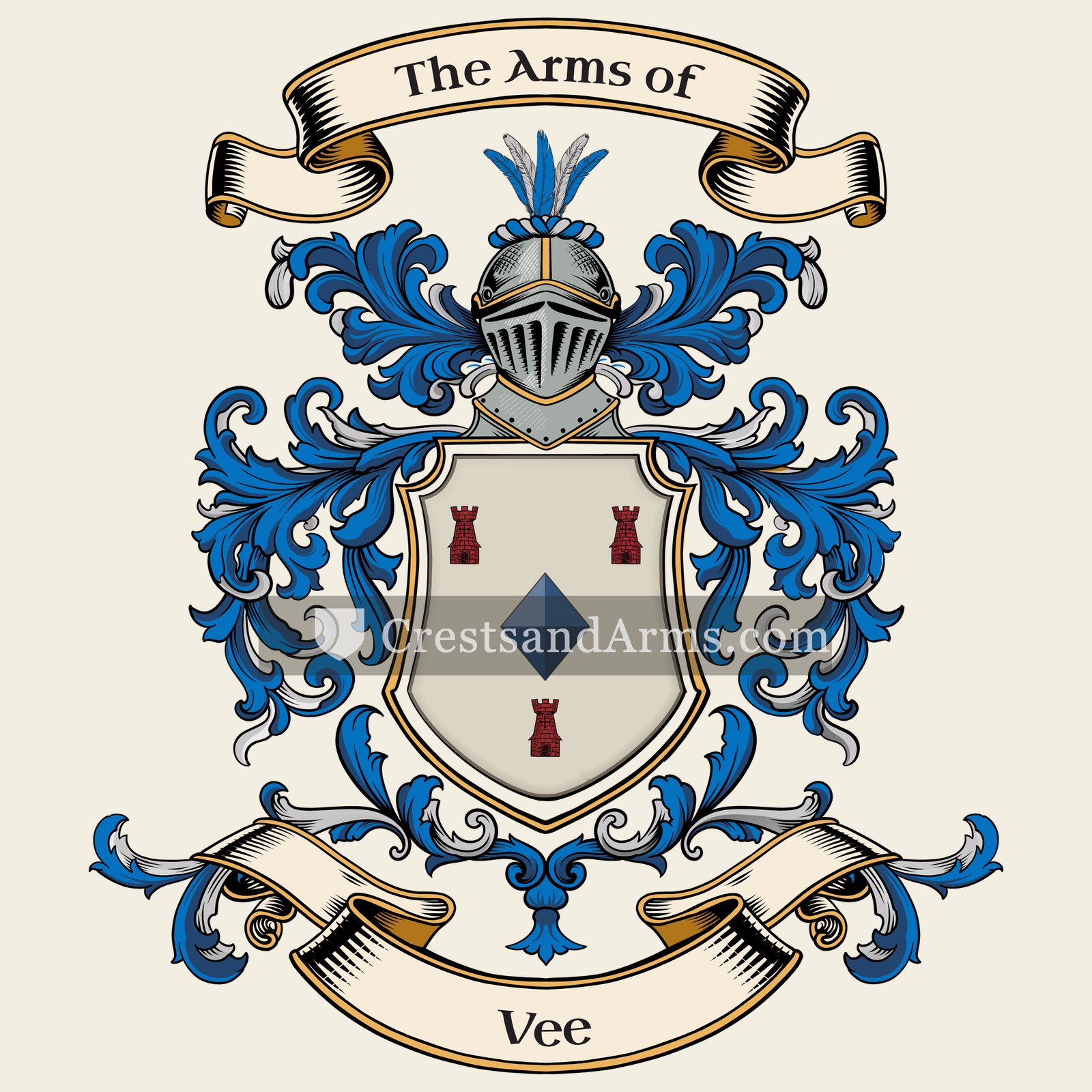 The Vee coat of arms, drawn from the recorded blazon