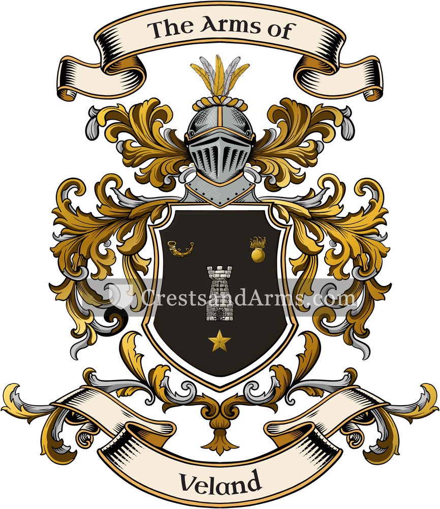 The Veland coat of arms, drawn from the recorded blazon