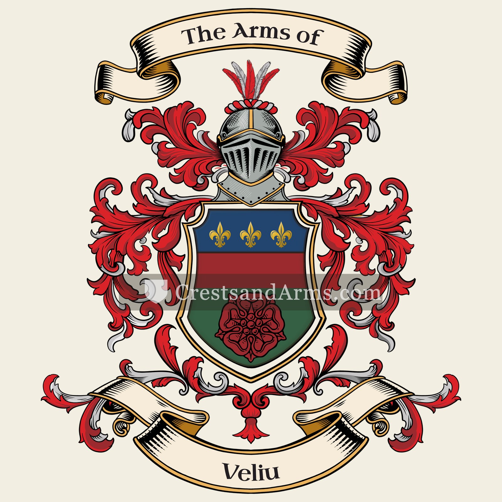The Veliu coat of arms, drawn from the recorded blazon