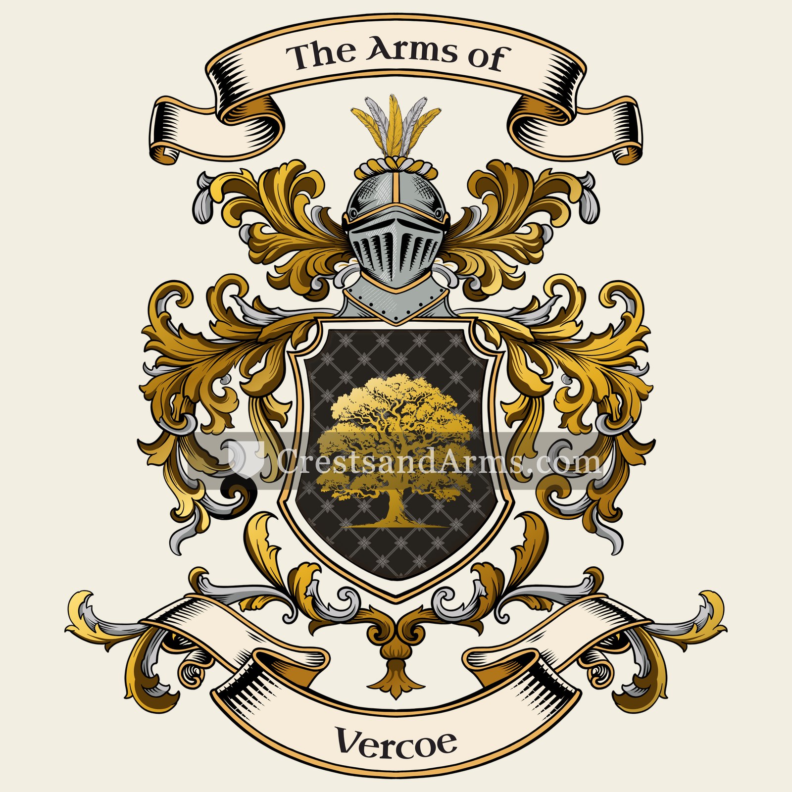 The Vercoe coat of arms, drawn from the recorded blazon