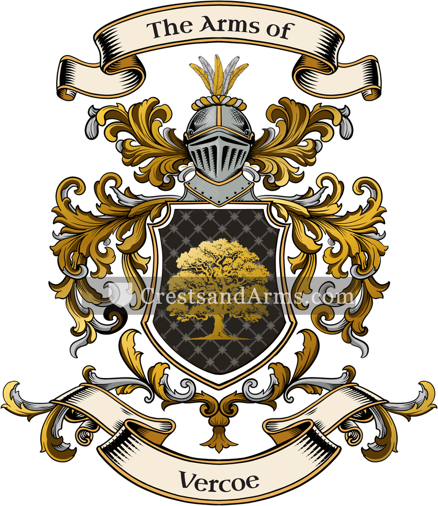 The Vercoe coat of arms, drawn from the recorded blazon
