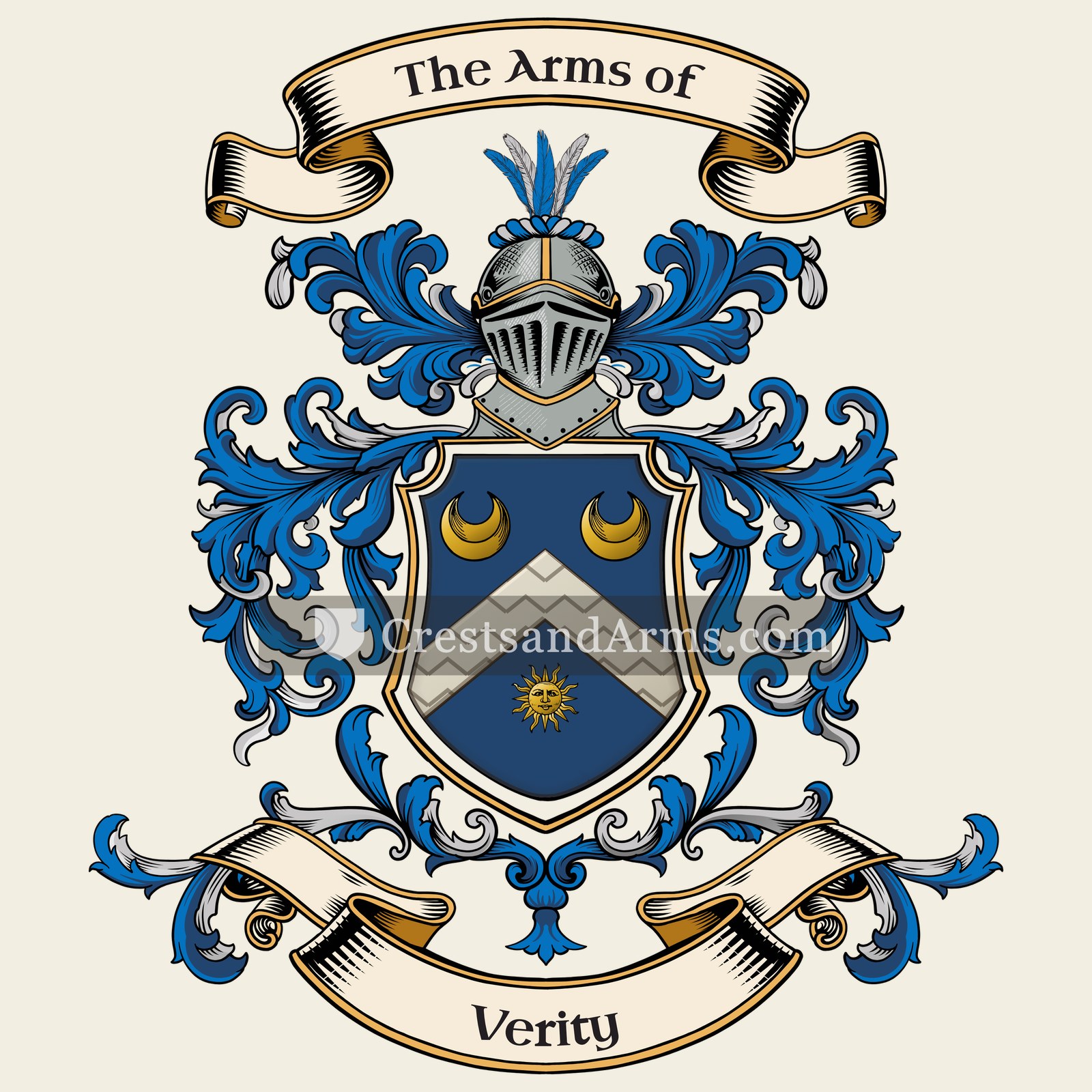 The Verity coat of arms, drawn from the recorded blazon