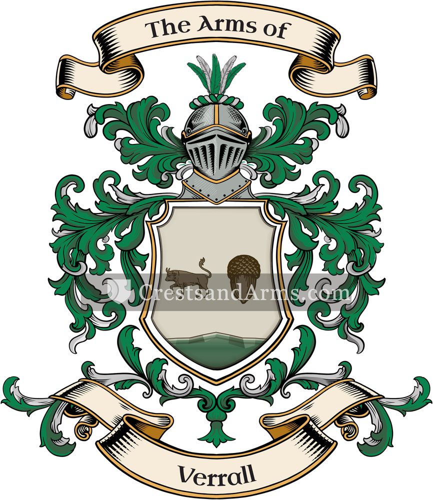 The Verrall coat of arms, drawn from the recorded blazon