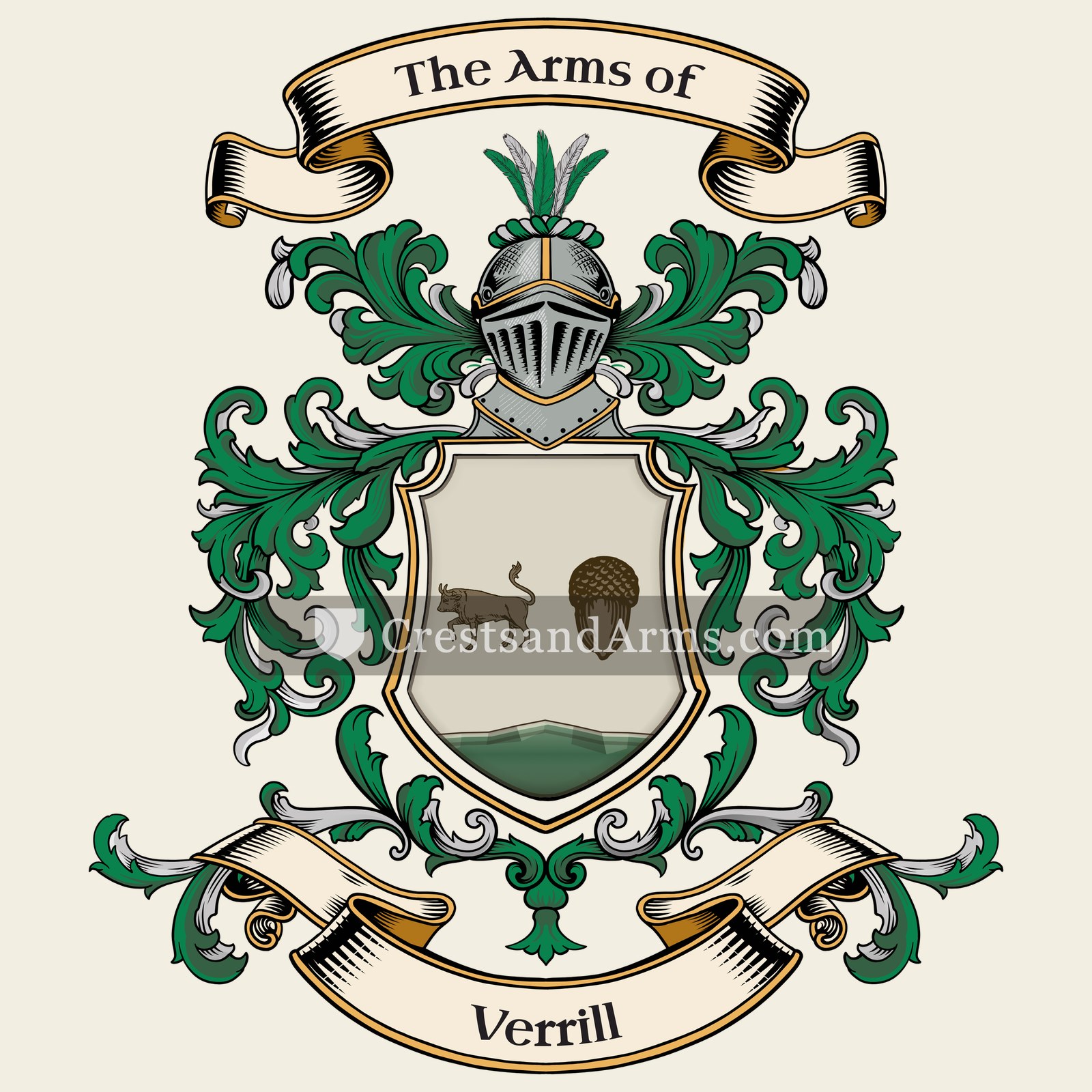 The Verrill coat of arms, drawn from the recorded blazon