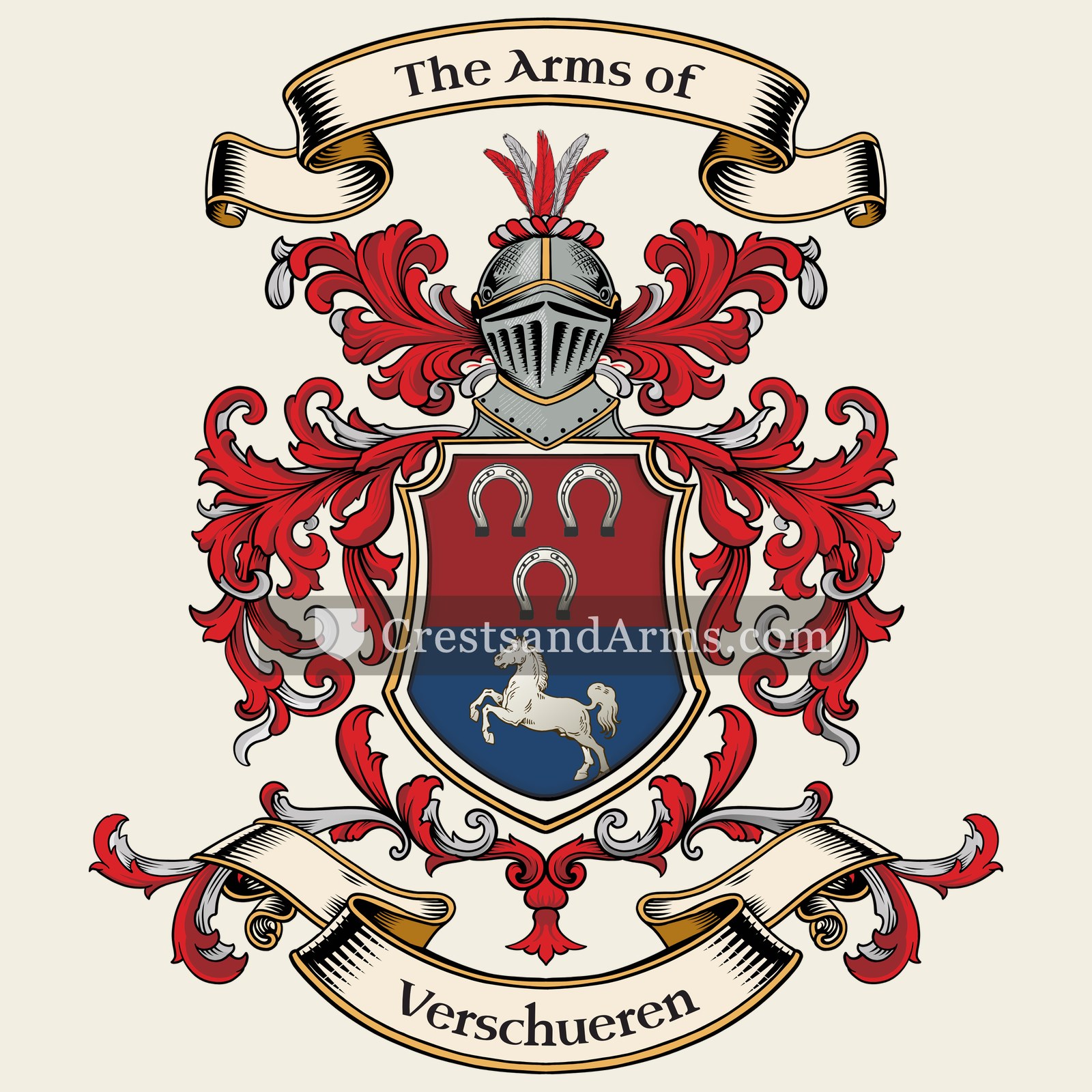 The Verschueren coat of arms, drawn from the recorded blazon