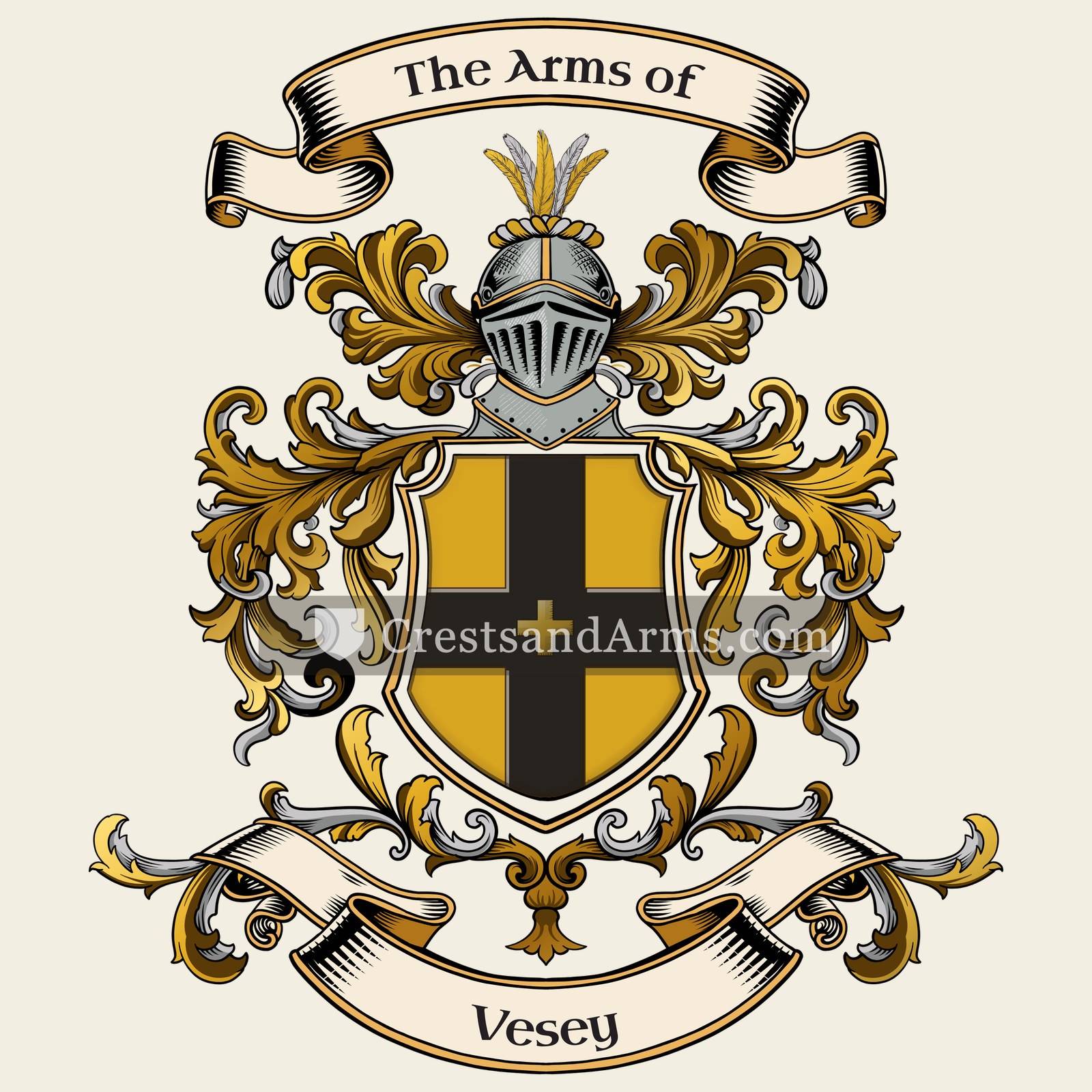 The Vesey coat of arms, drawn from the recorded blazon