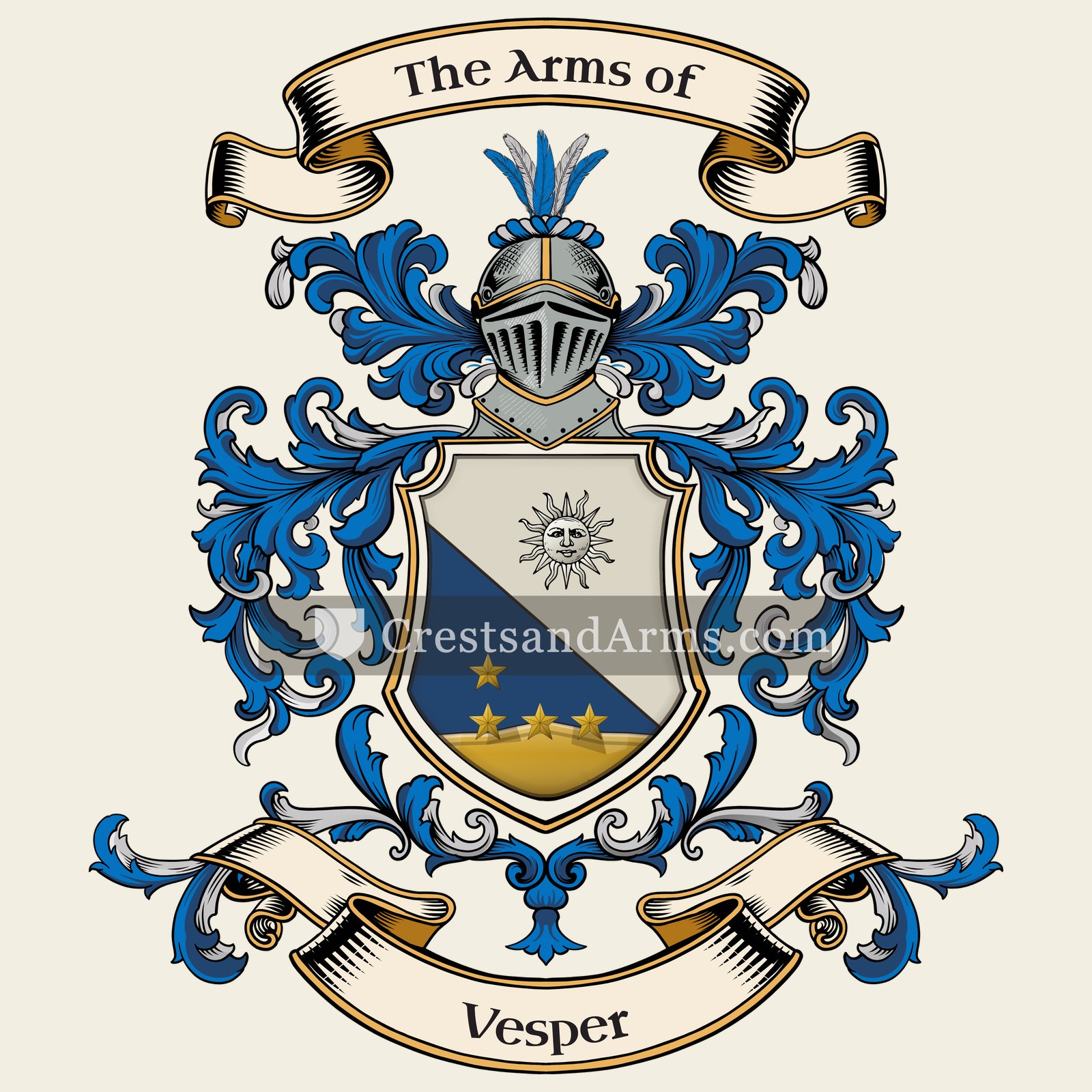 The Vesper coat of arms, drawn from the recorded blazon
