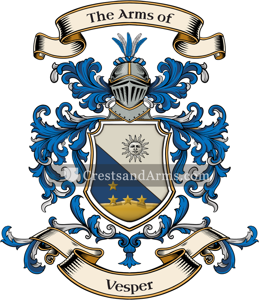 The Vesper coat of arms, drawn from the recorded blazon
