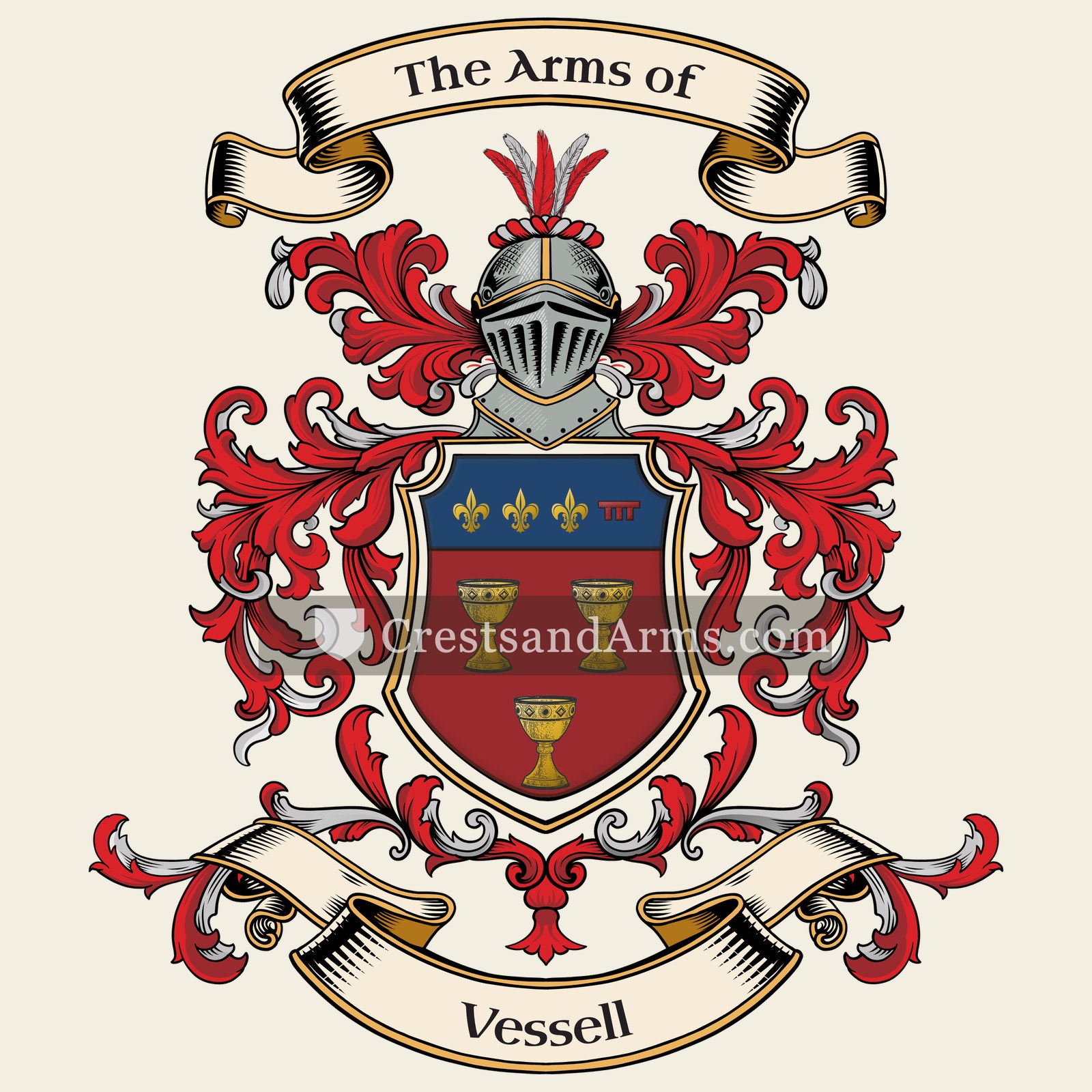 The Vessell coat of arms, drawn from the recorded blazon