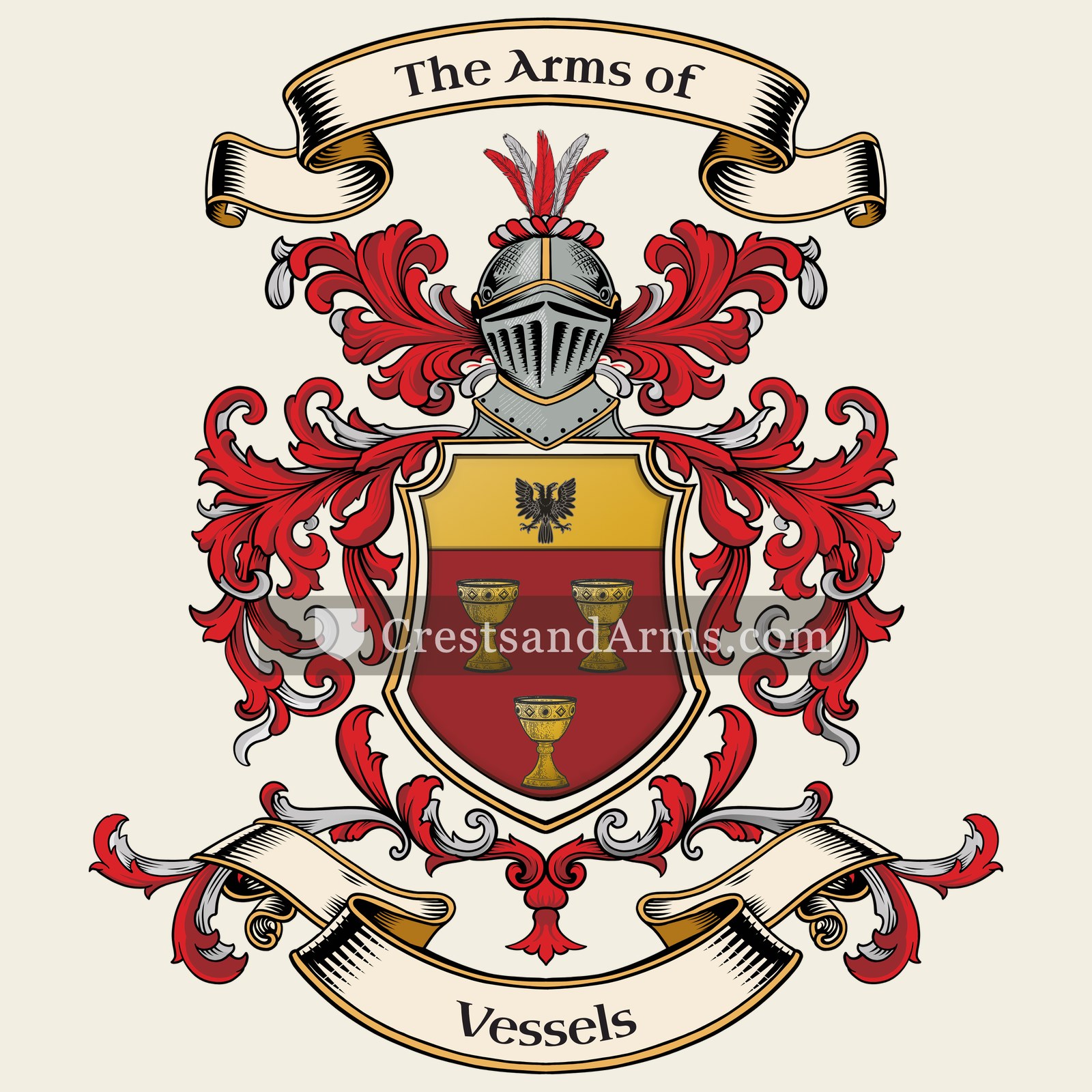 The Vessels coat of arms, drawn from the recorded blazon