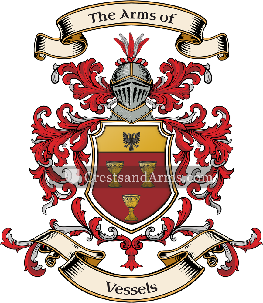 The Vessels coat of arms, drawn from the recorded blazon