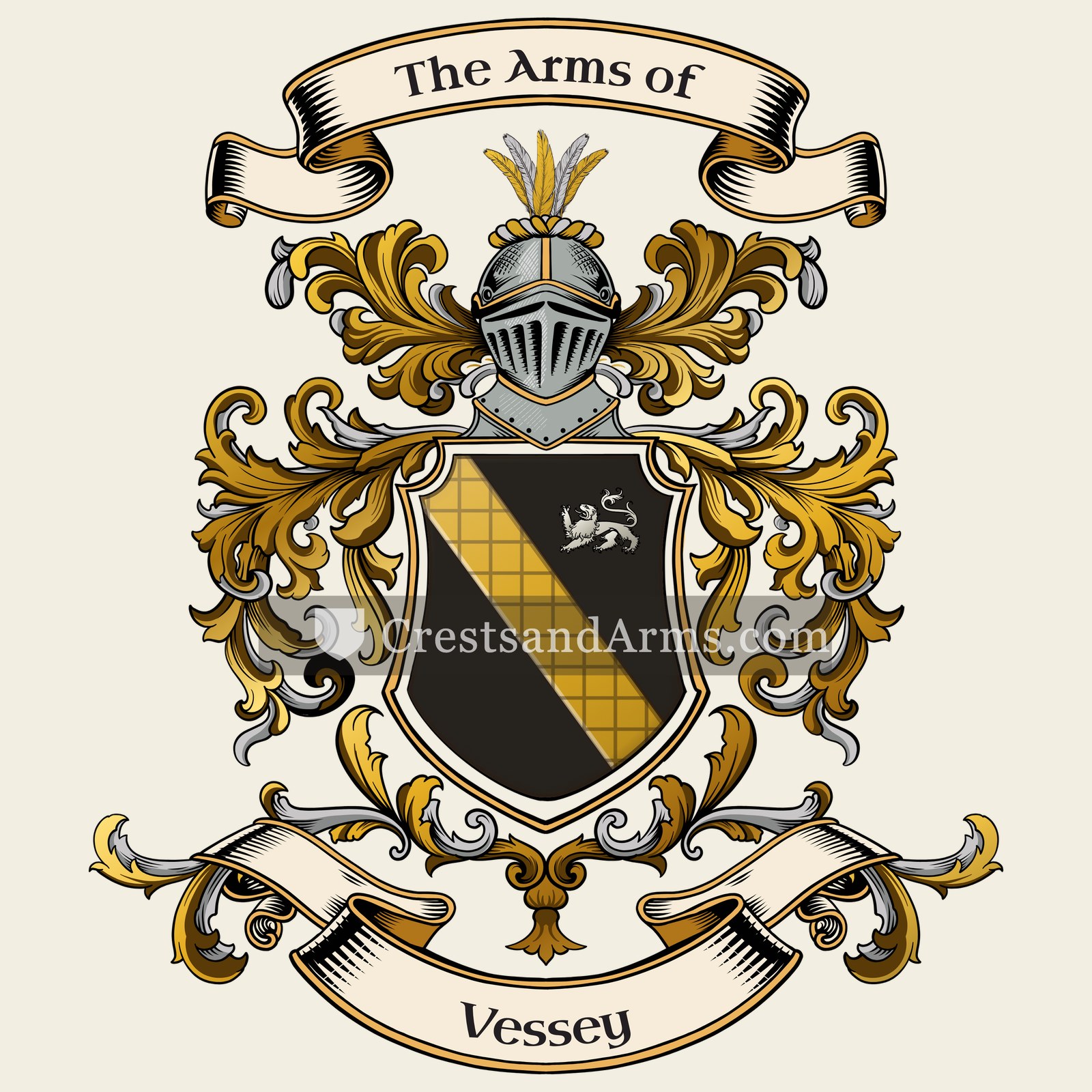 The Vessey coat of arms, drawn from the recorded blazon