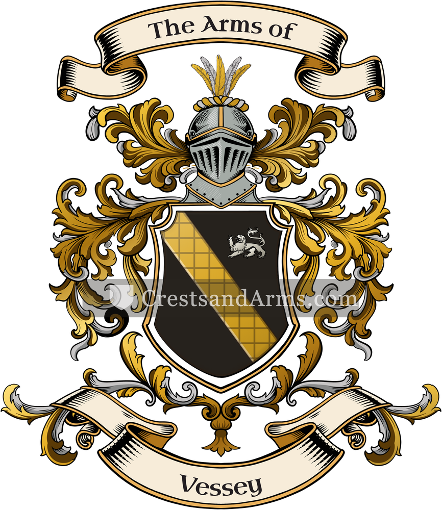 The Vessey coat of arms, drawn from the recorded blazon