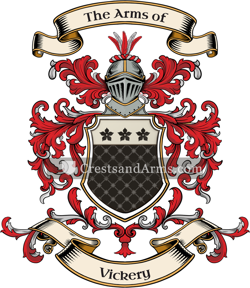 The Vickery coat of arms, drawn from the recorded blazon