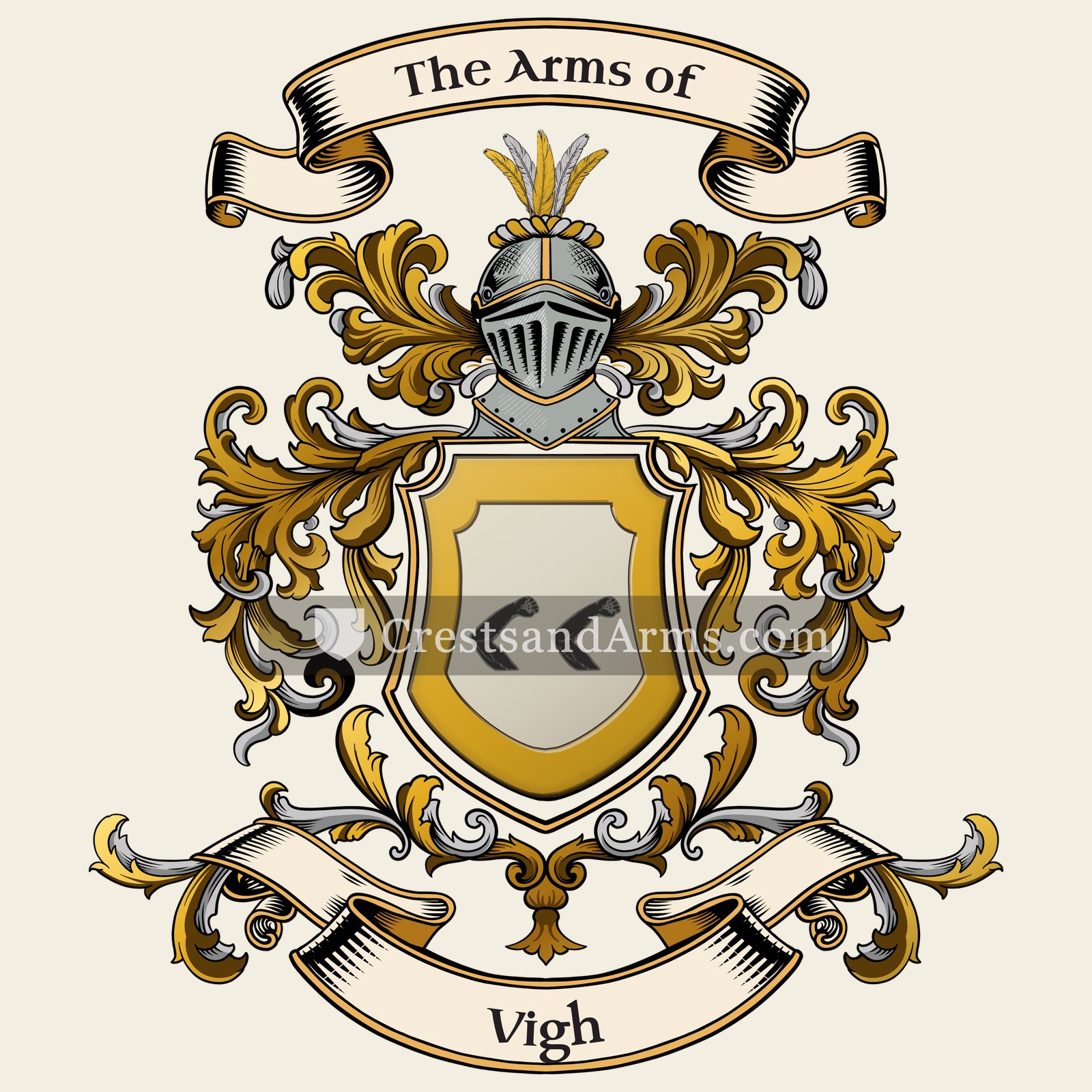 The Vigh coat of arms, drawn from the recorded blazon