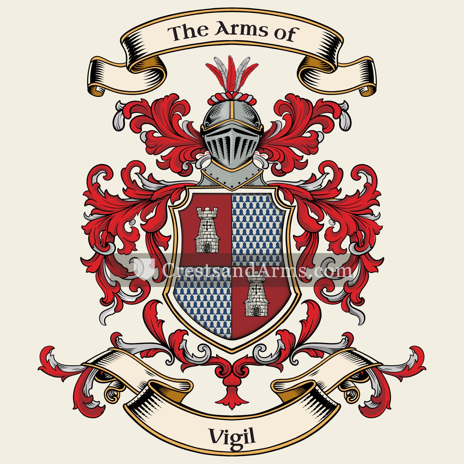 The Vigil coat of arms, drawn from the recorded blazon