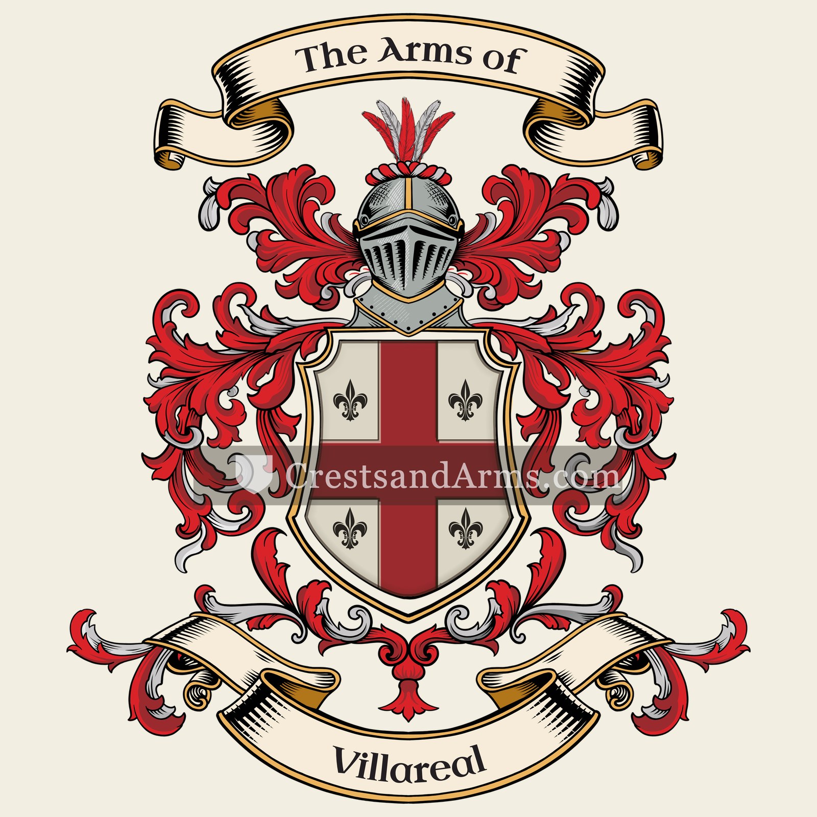 The Villareal coat of arms, drawn from the recorded blazon