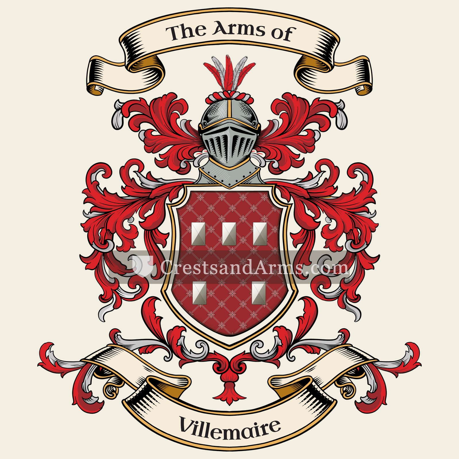 The Villemaire coat of arms, drawn from the recorded blazon