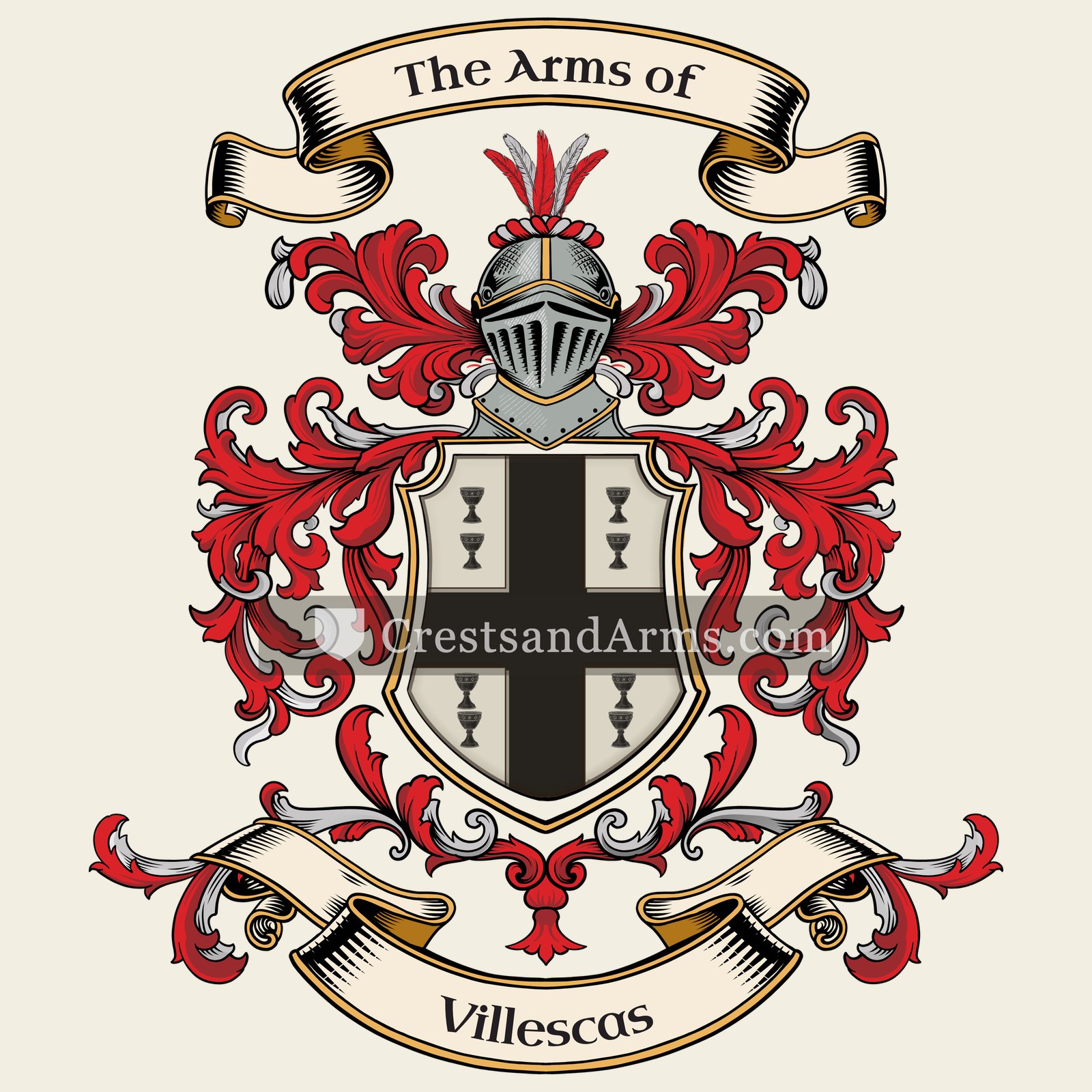 The Villescas coat of arms, drawn from the recorded blazon