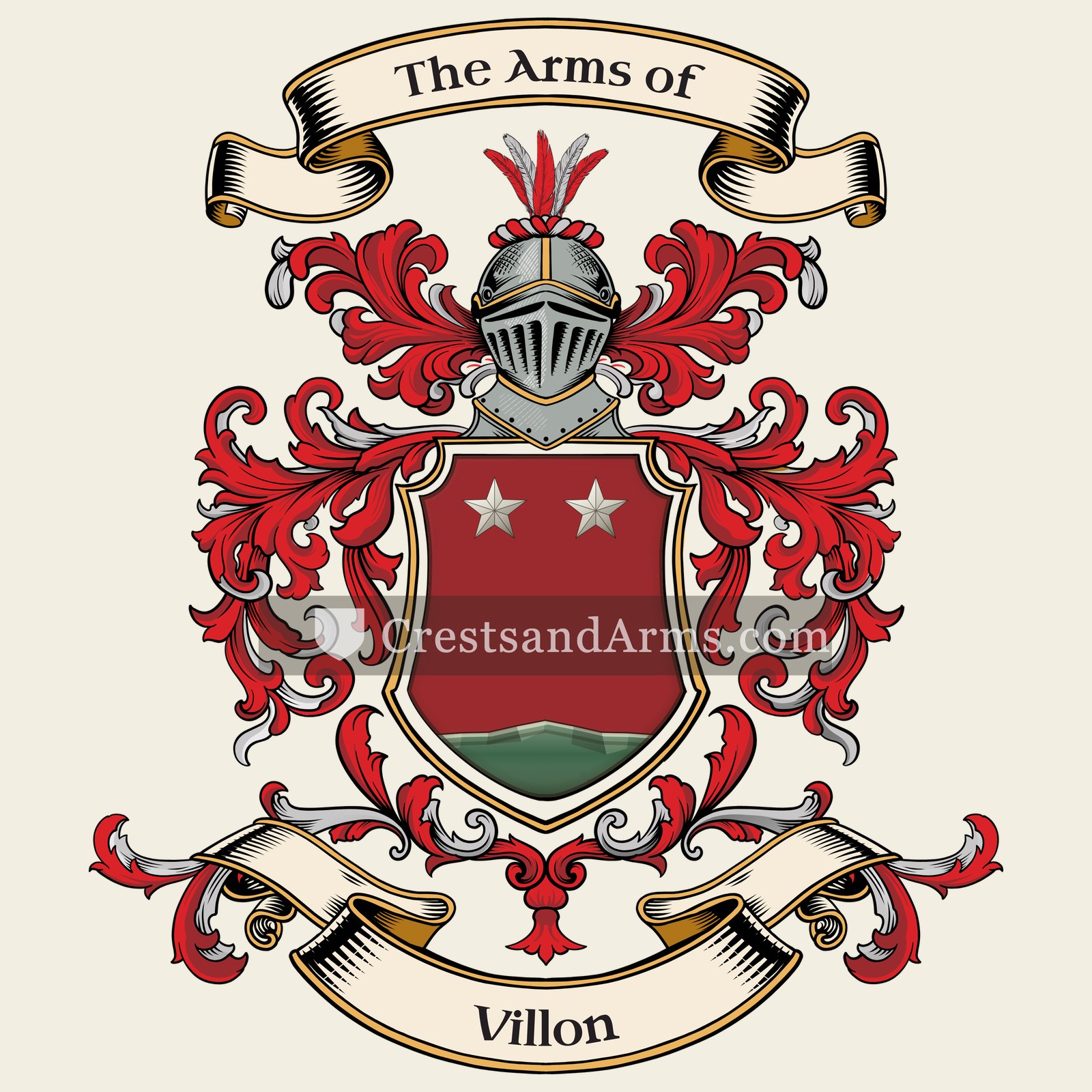 The Villon coat of arms, drawn from the recorded blazon