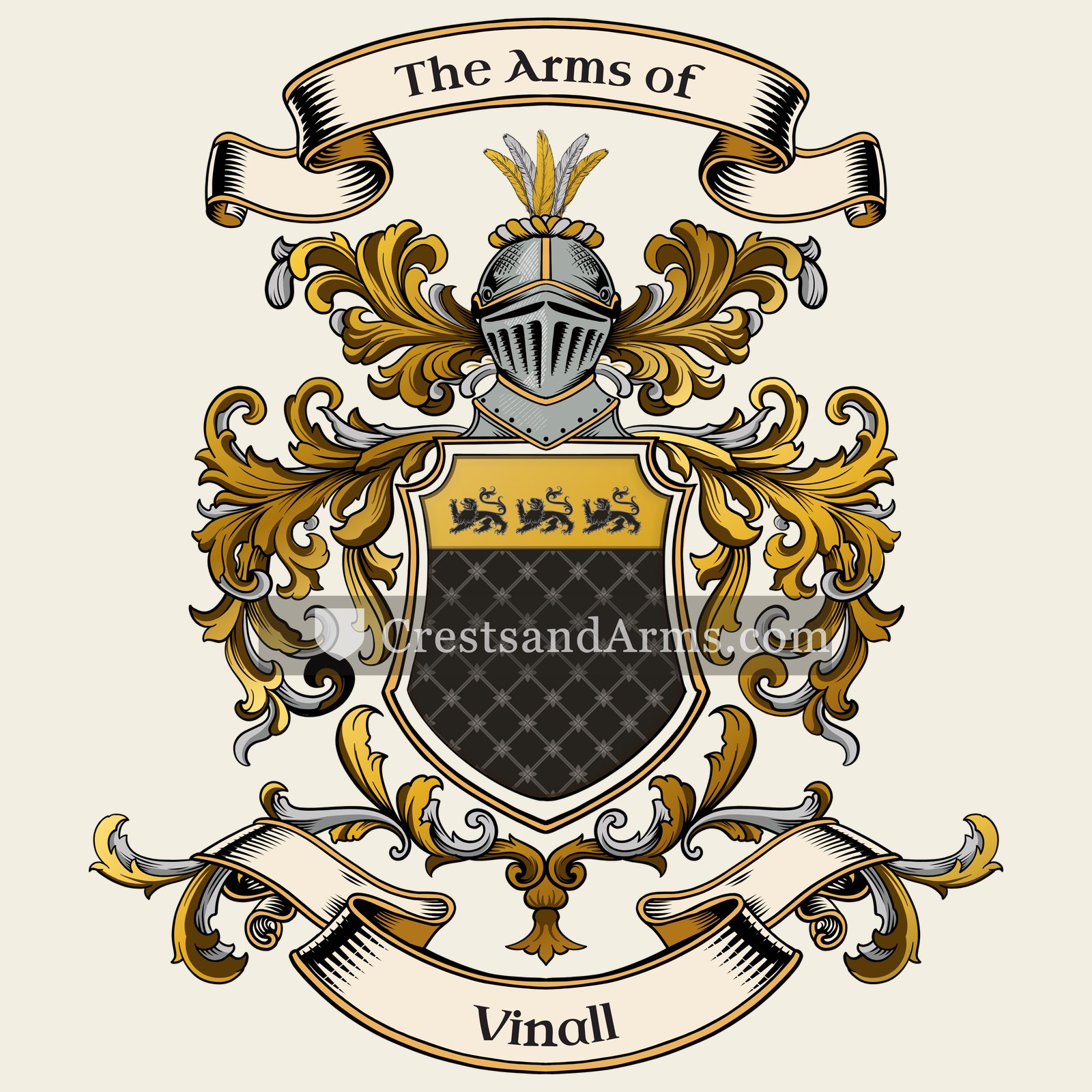 The Vinall coat of arms, drawn from the recorded blazon