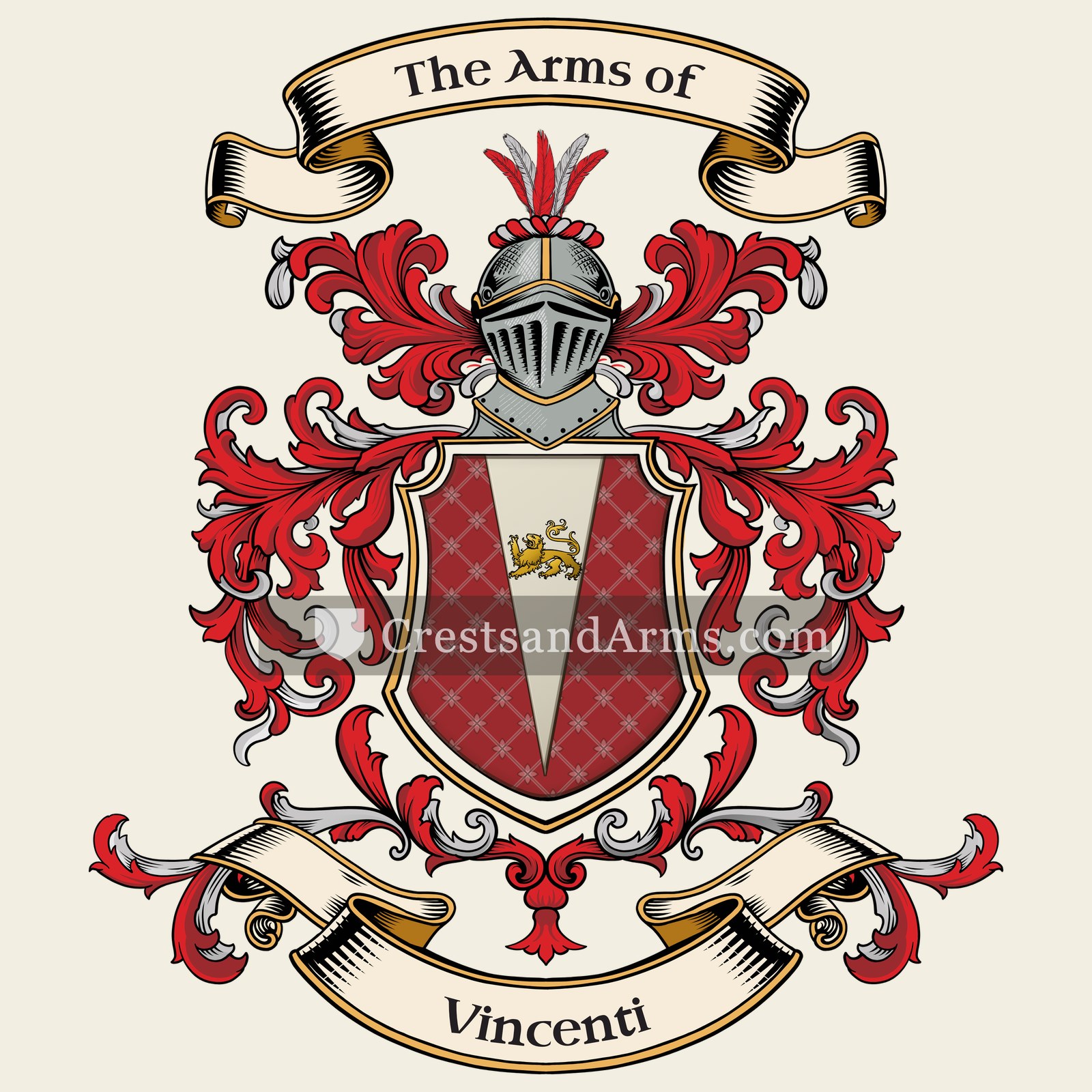 The Vincenti coat of arms, drawn from the recorded blazon
