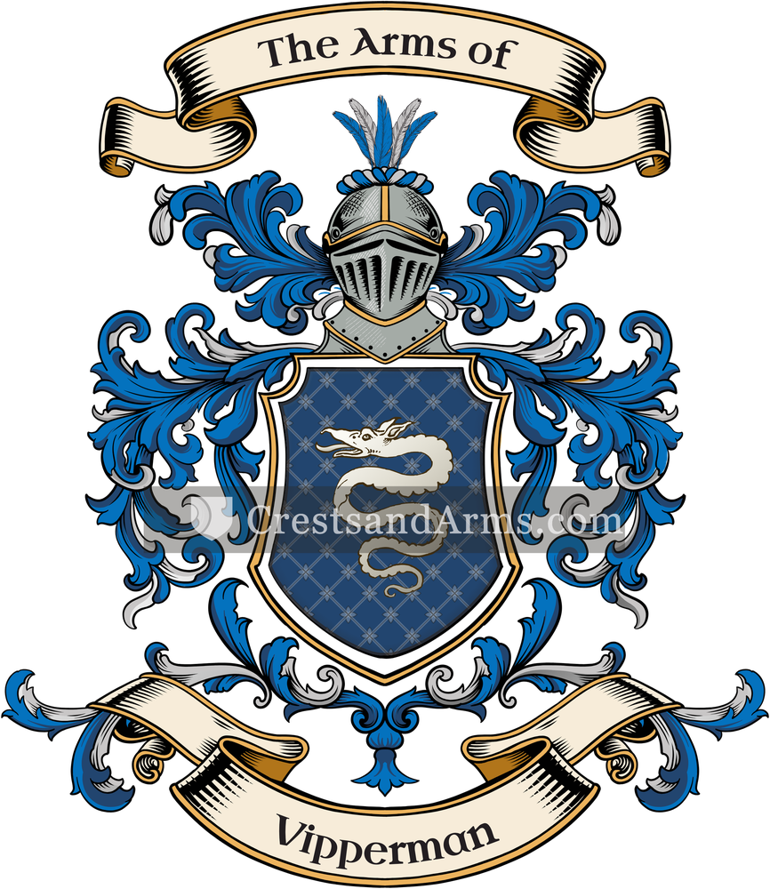 The Vipperman coat of arms, drawn from the recorded blazon