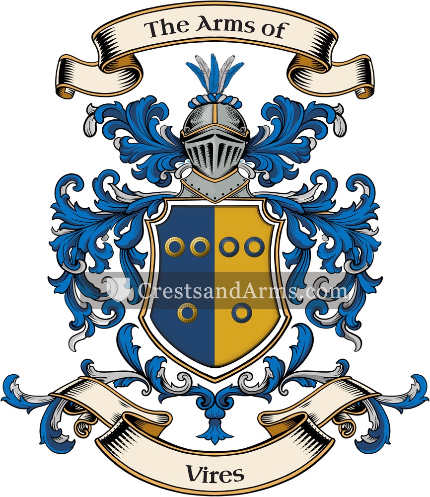 The Vires coat of arms, drawn from the recorded blazon