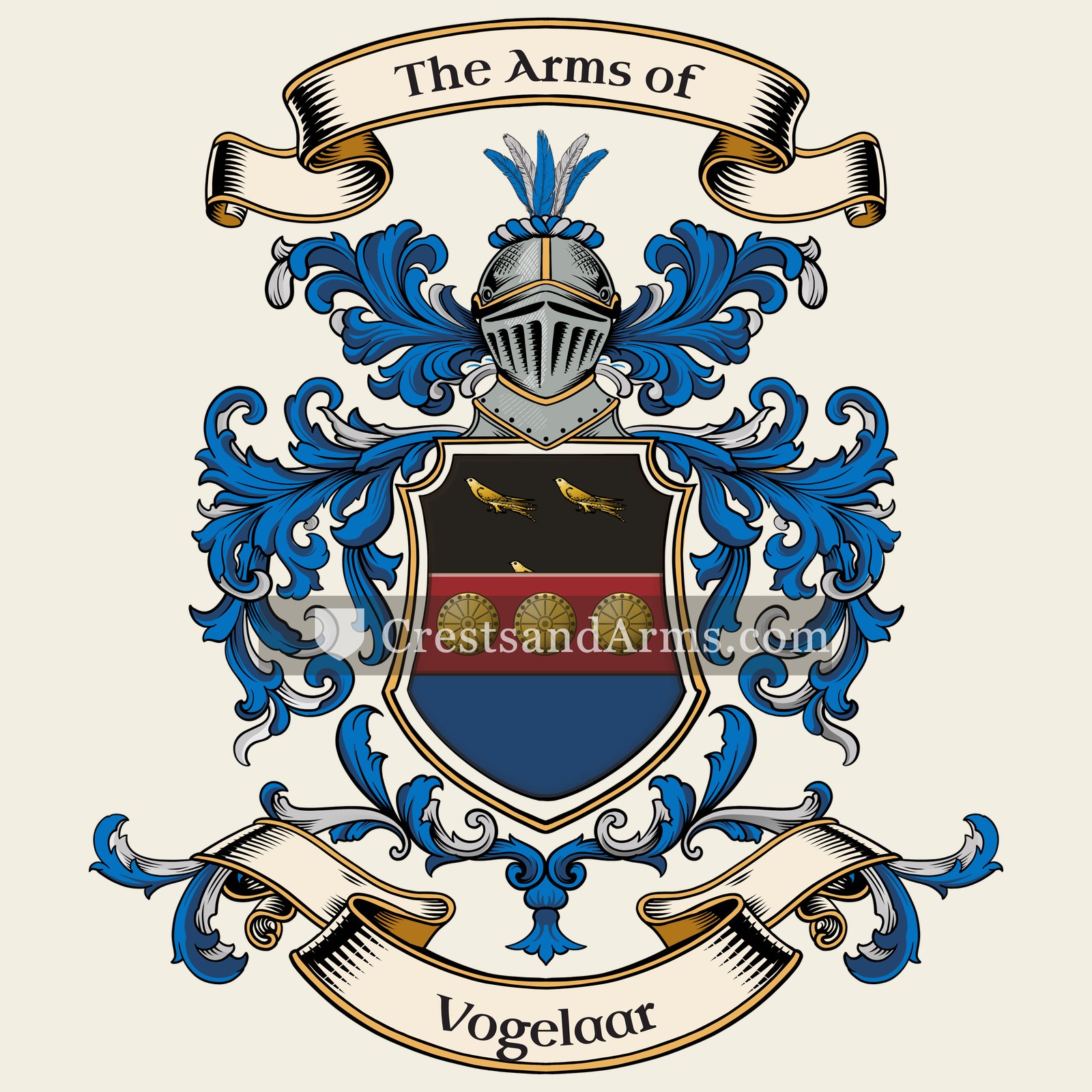 The Vogelaar coat of arms, drawn from the recorded blazon