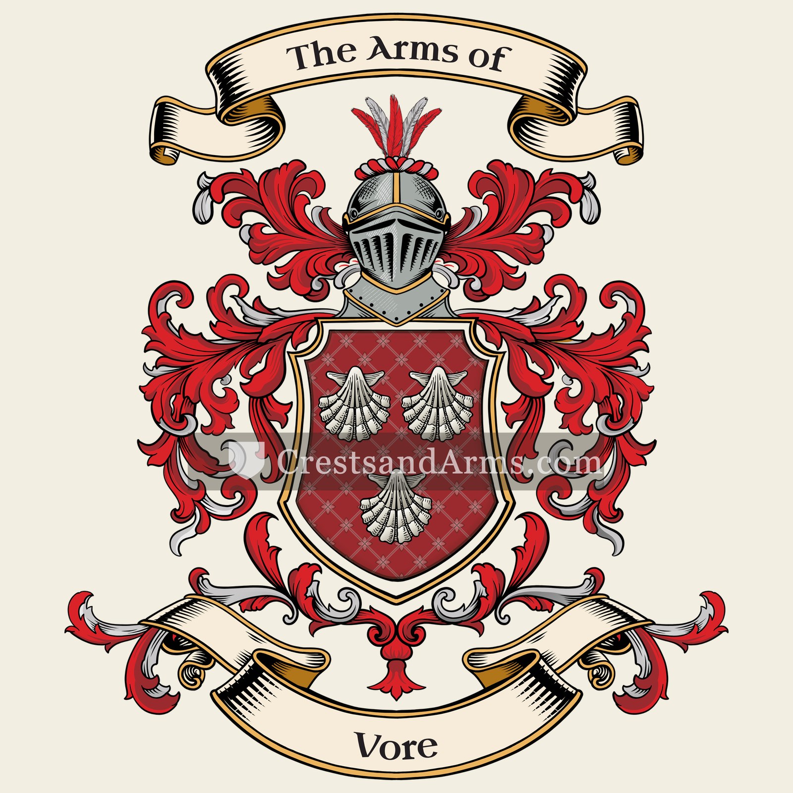 The Vore coat of arms, drawn from the recorded blazon