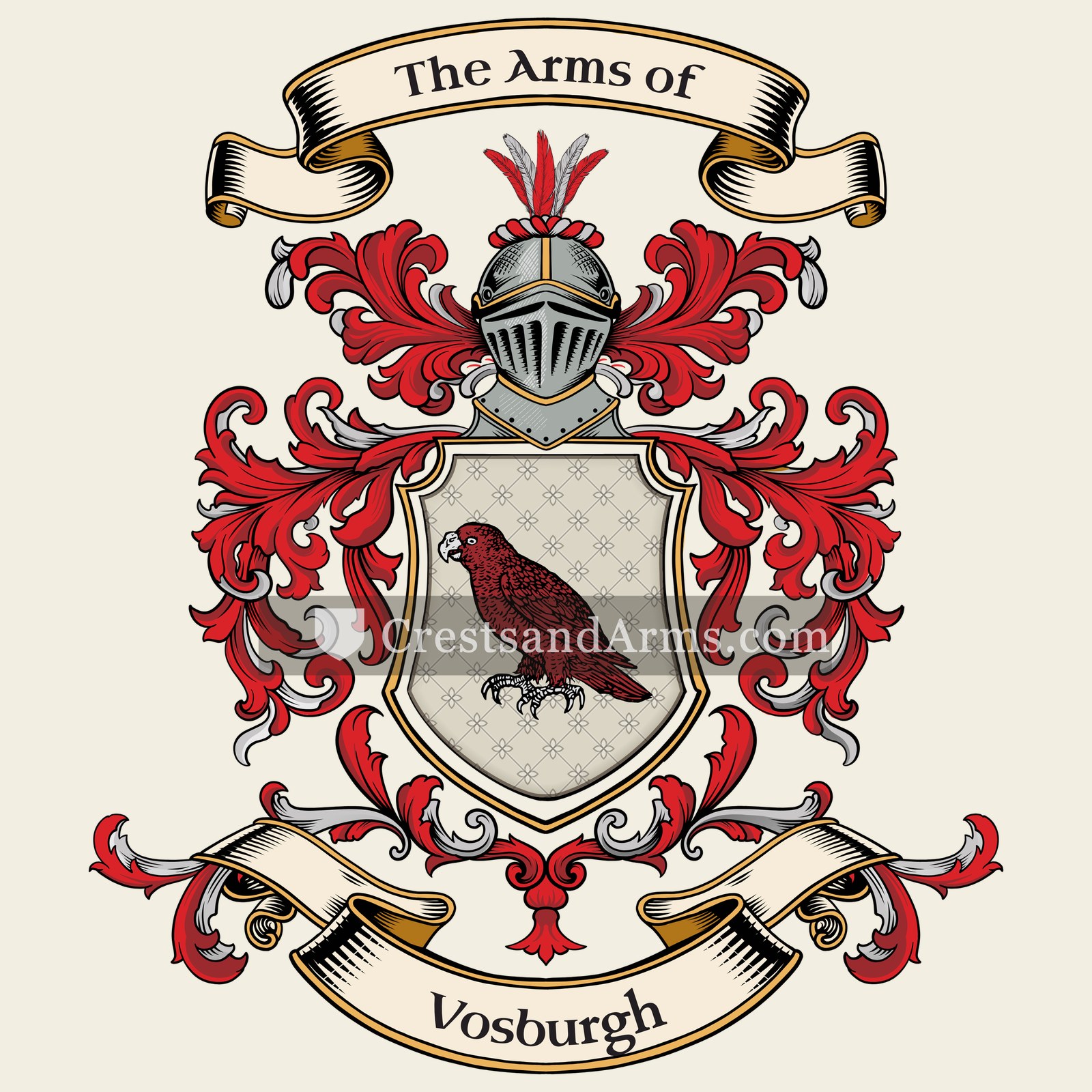 The Vosburgh coat of arms, drawn from the recorded blazon