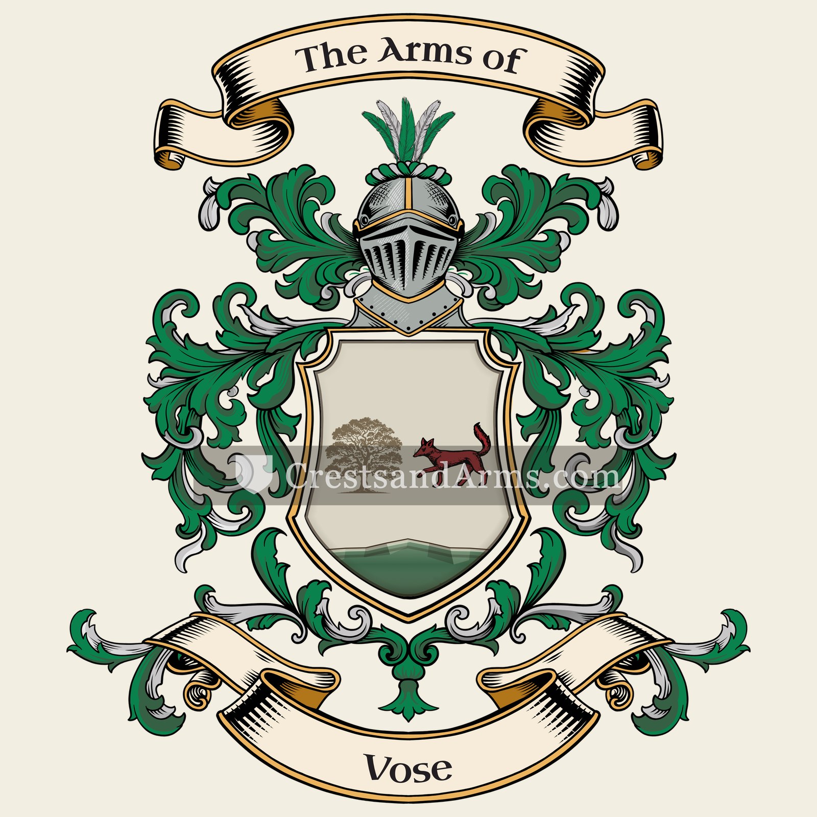 The Vose coat of arms, drawn from the recorded blazon