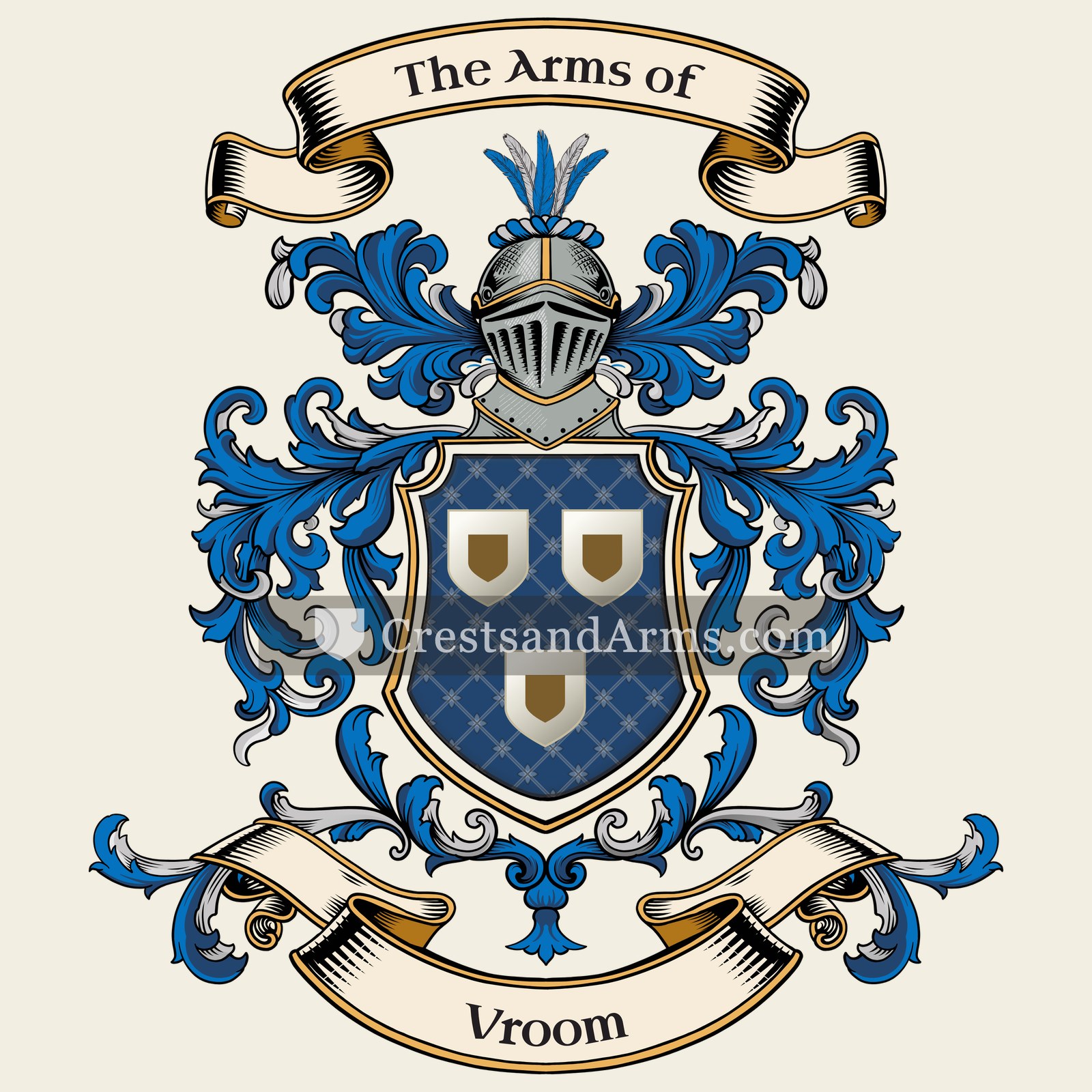 The Vroom coat of arms, drawn from the recorded blazon