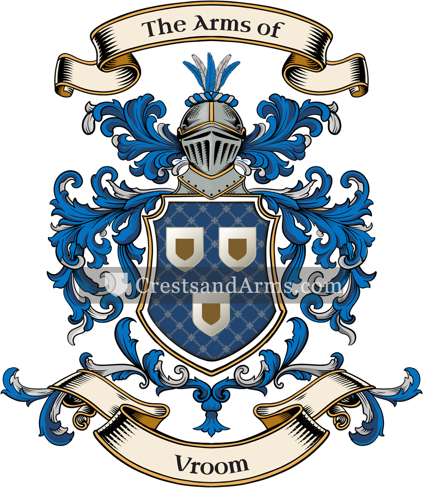 The Vroom coat of arms, drawn from the recorded blazon