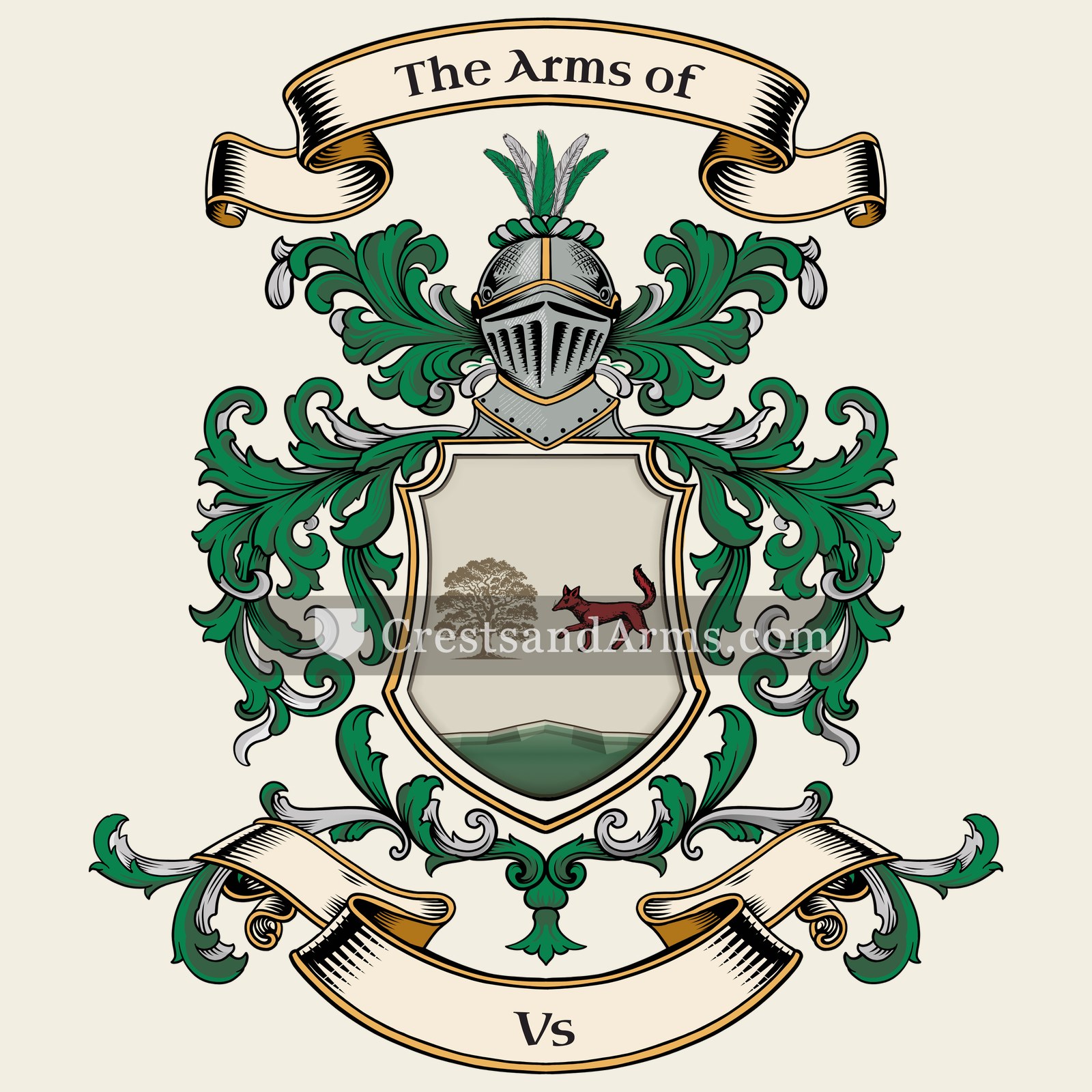 The Vs coat of arms, drawn from the recorded blazon