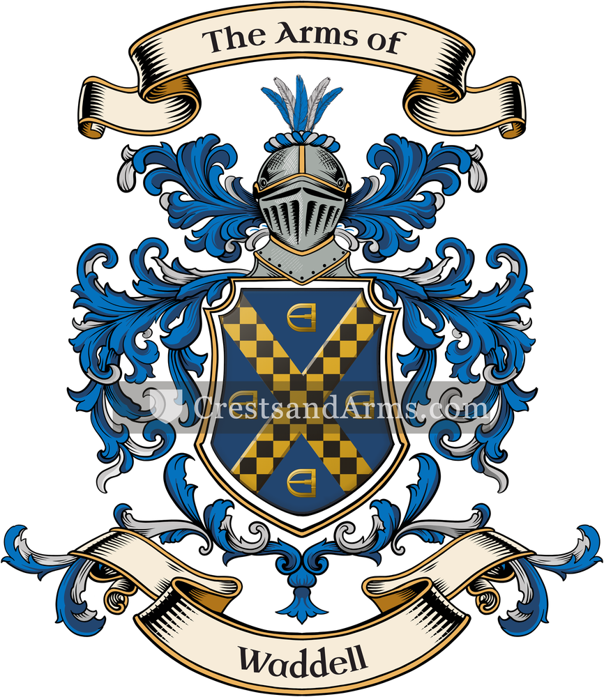 The Waddell coat of arms, drawn from the recorded blazon