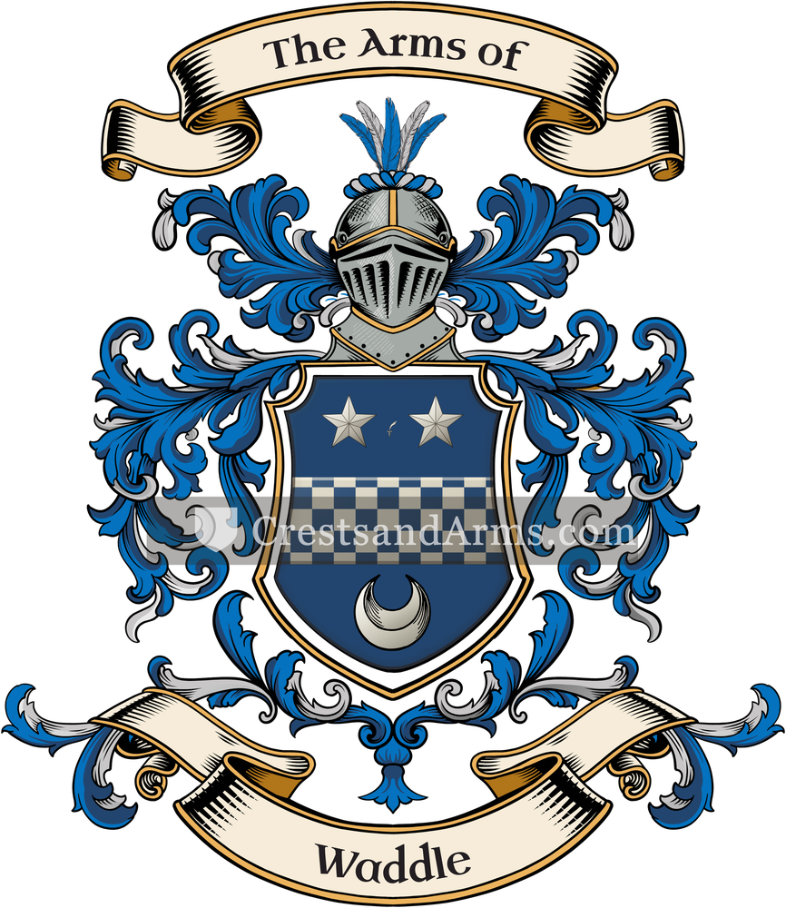 The Waddle coat of arms, drawn from the recorded blazon