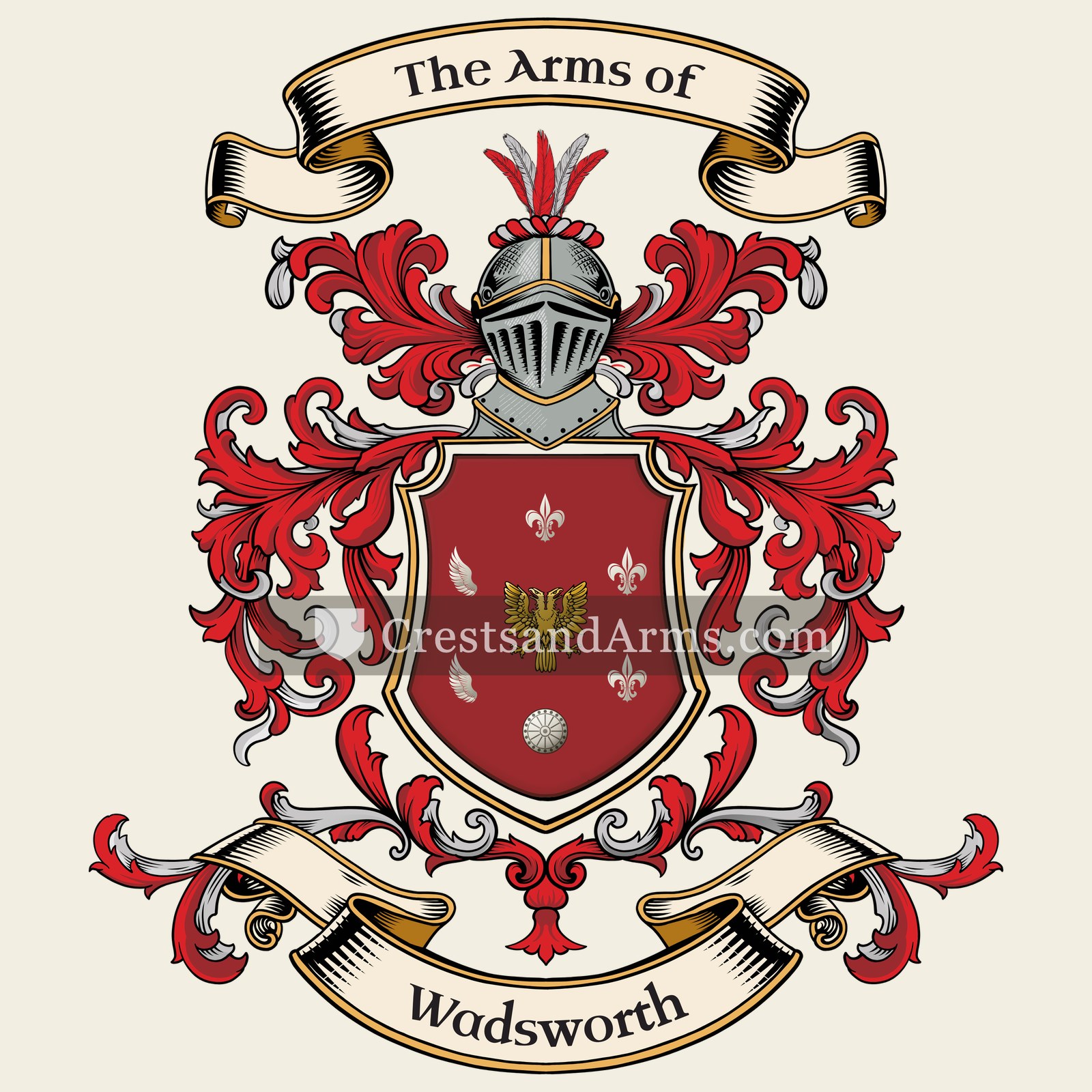 The Wadsworth coat of arms, drawn from the recorded blazon
