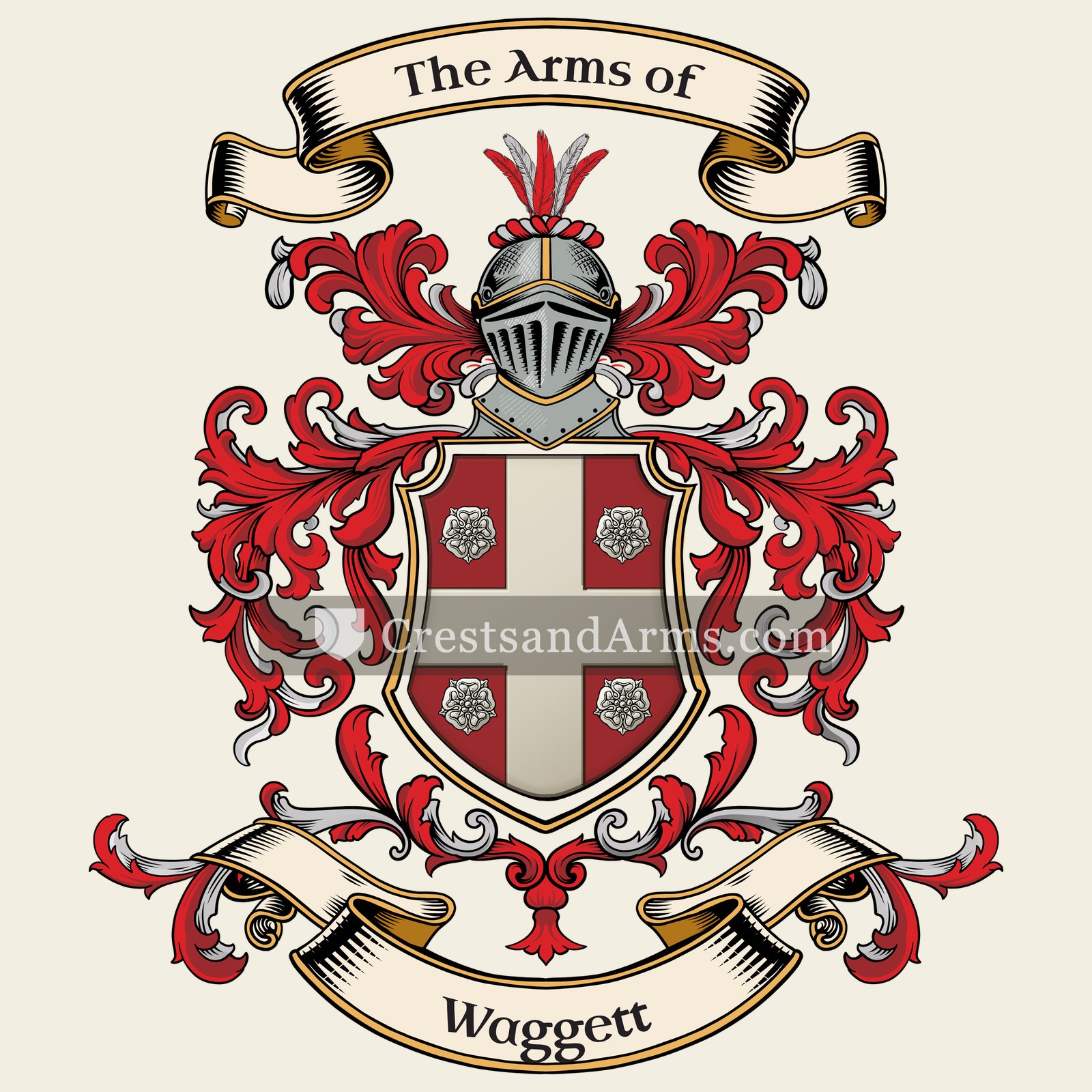 The Waggett coat of arms, drawn from the recorded blazon