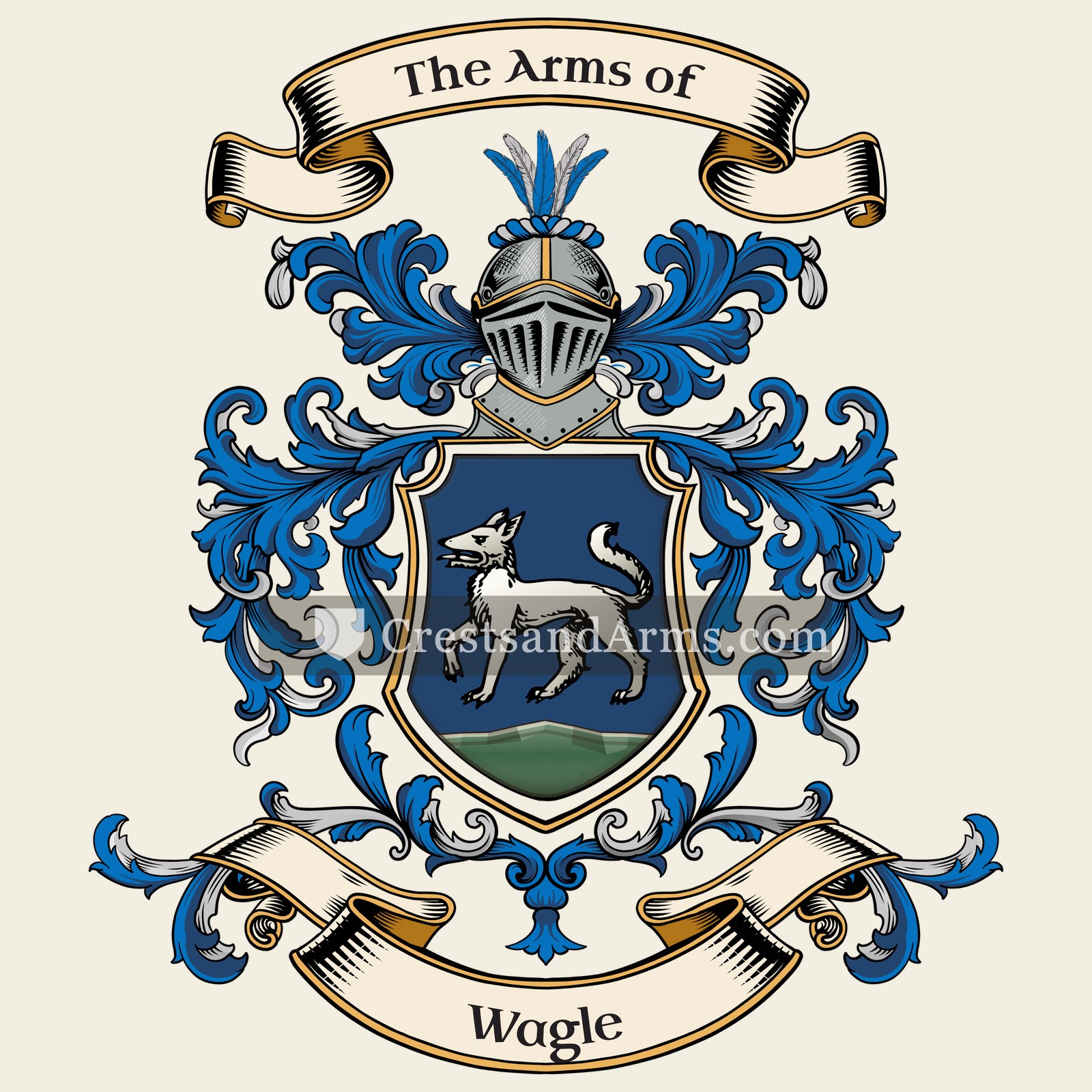 The Wagle coat of arms, drawn from the recorded blazon