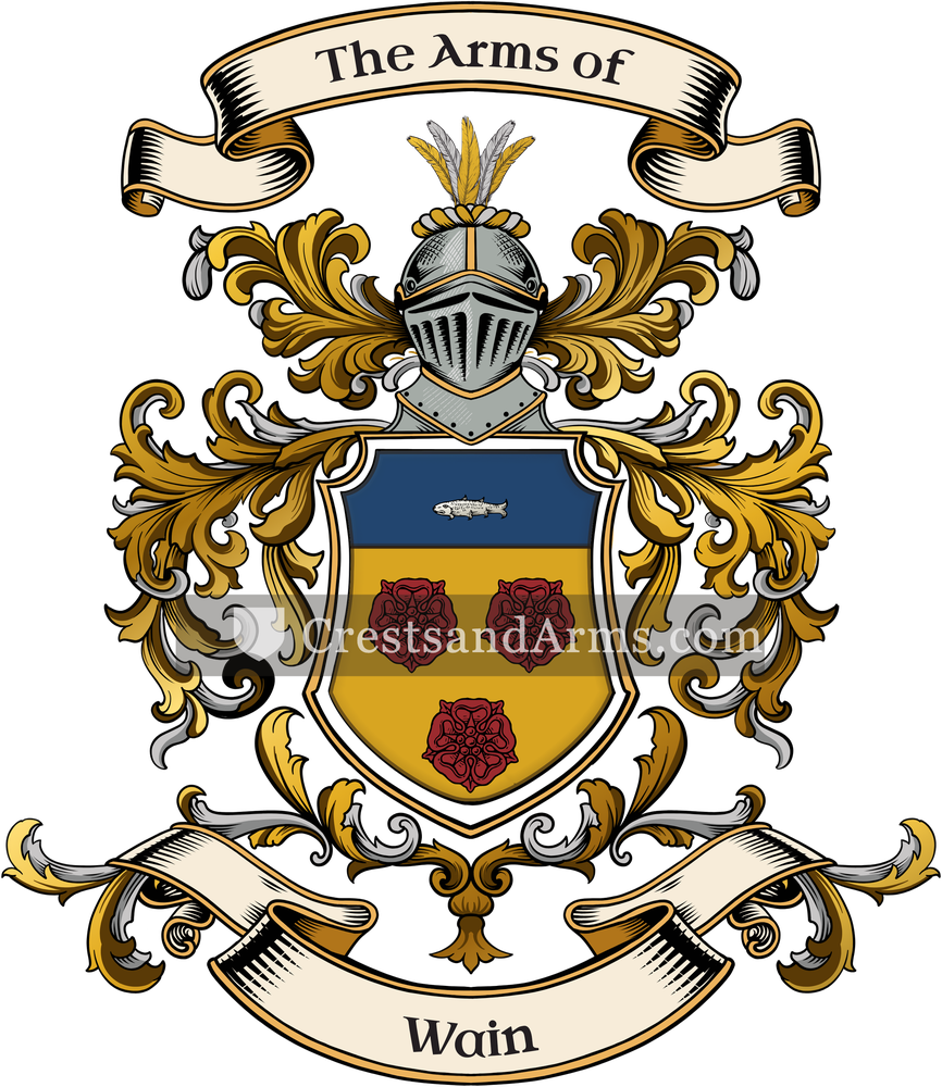 The Wain coat of arms, drawn from the recorded blazon