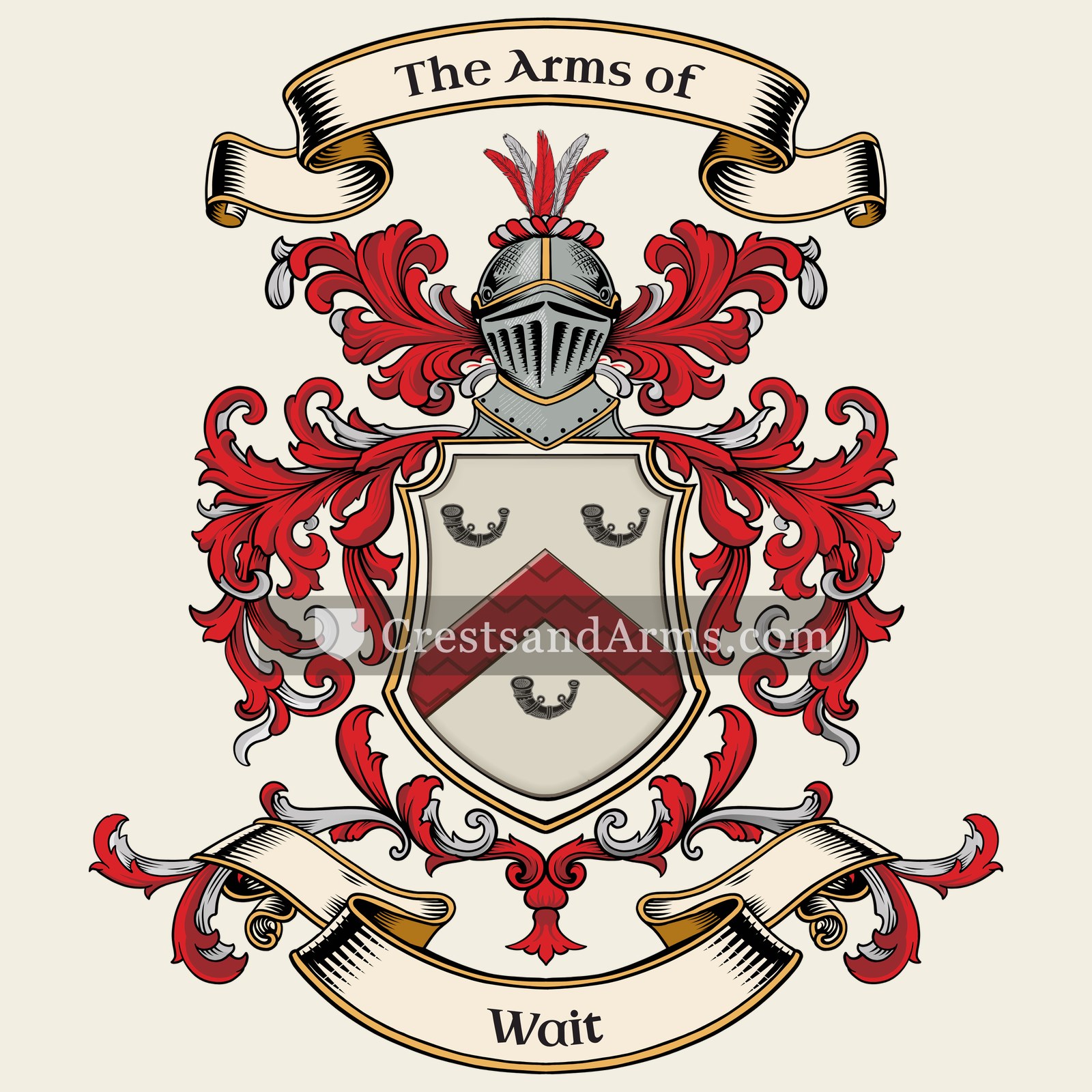 The Wait coat of arms, drawn from the recorded blazon