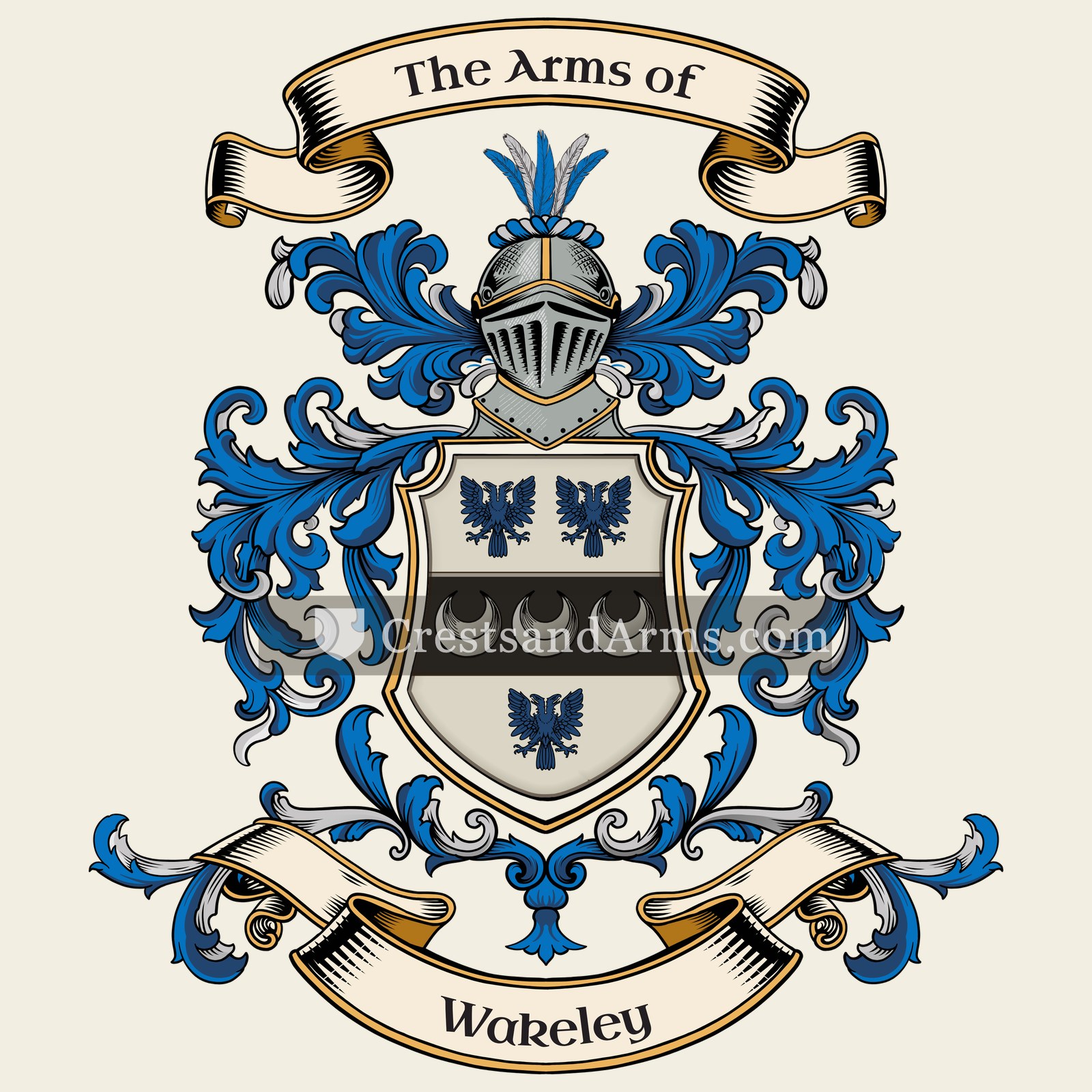 The Wakeley coat of arms, drawn from the recorded blazon