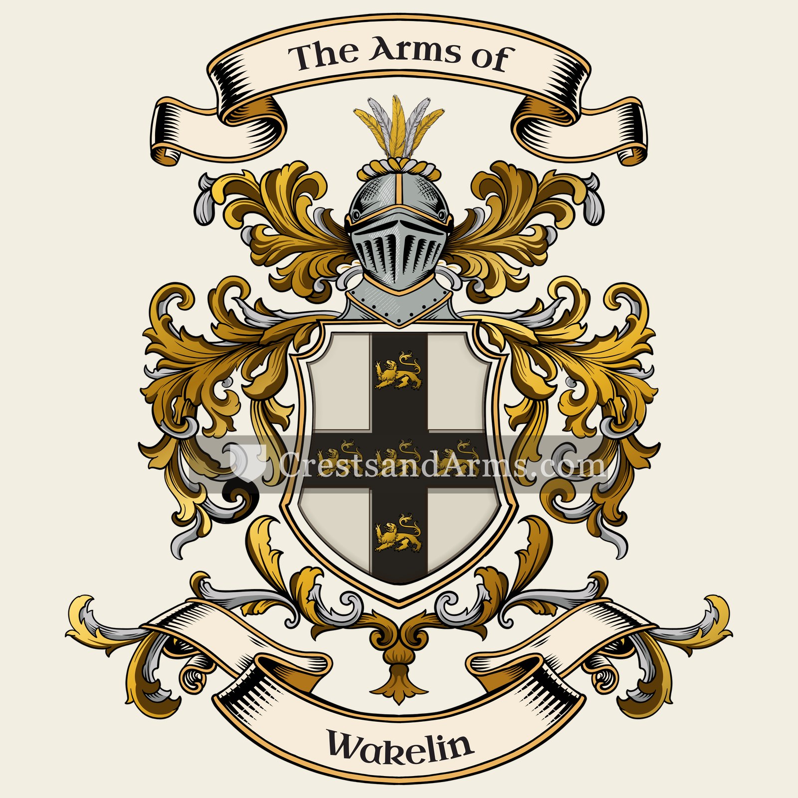 The Wakelin coat of arms, drawn from the recorded blazon
