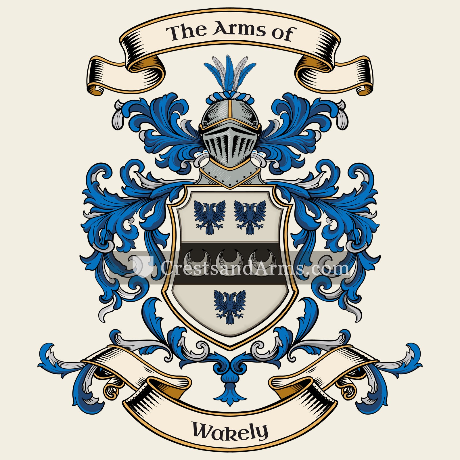 The Wakely coat of arms, drawn from the recorded blazon